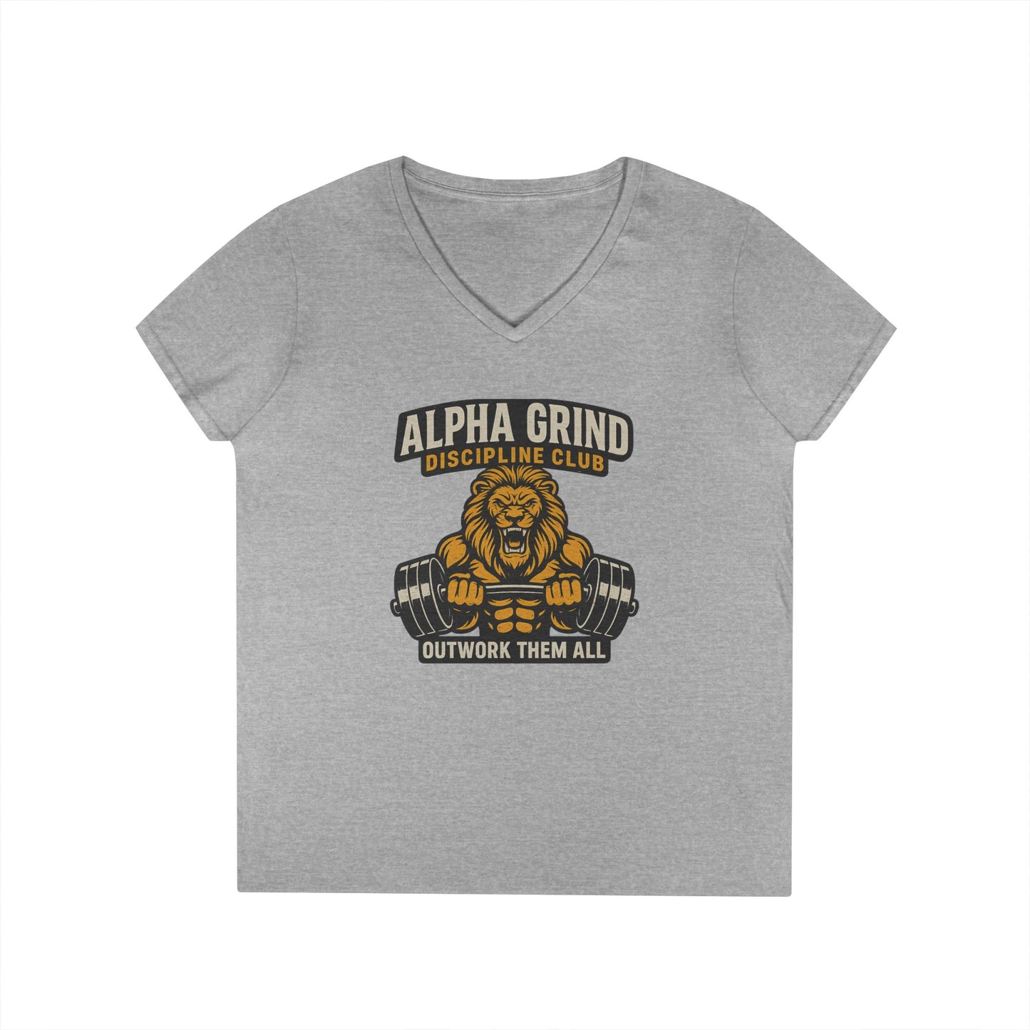 Alpha Grind Ladies' V-Neck T-Shirt (front design) — Gym Apparel