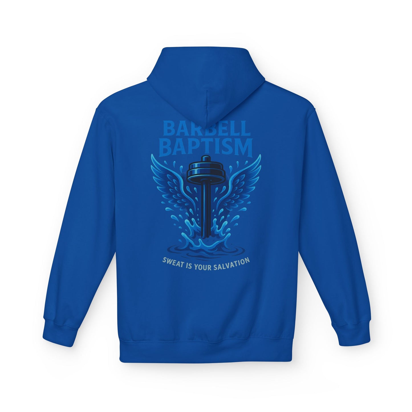 Barbell Baptism Midweight Softstyle Fleece Hoodie (front logo + back design) – Gym Apparel