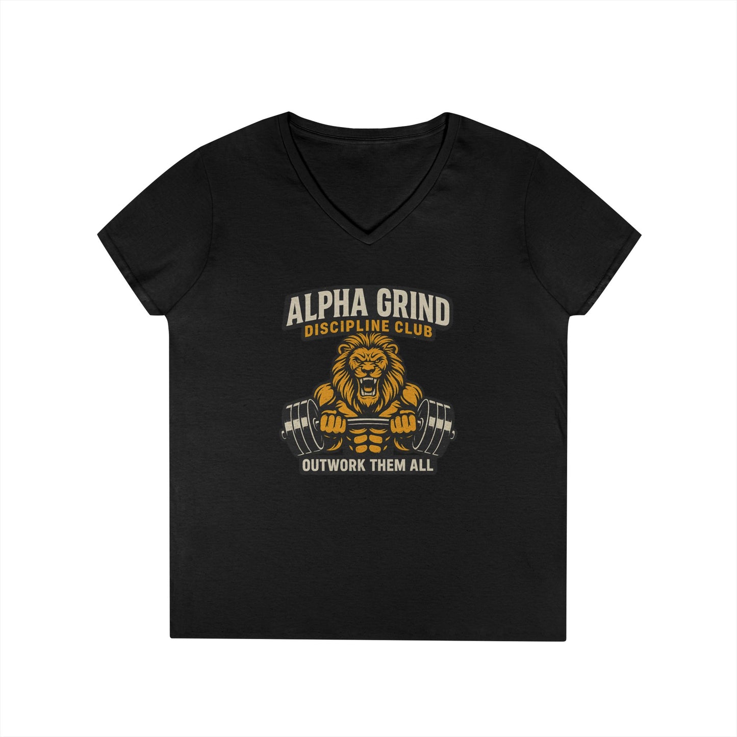 Alpha Grind Ladies' V-Neck T-Shirt (front design) — Gym Apparel