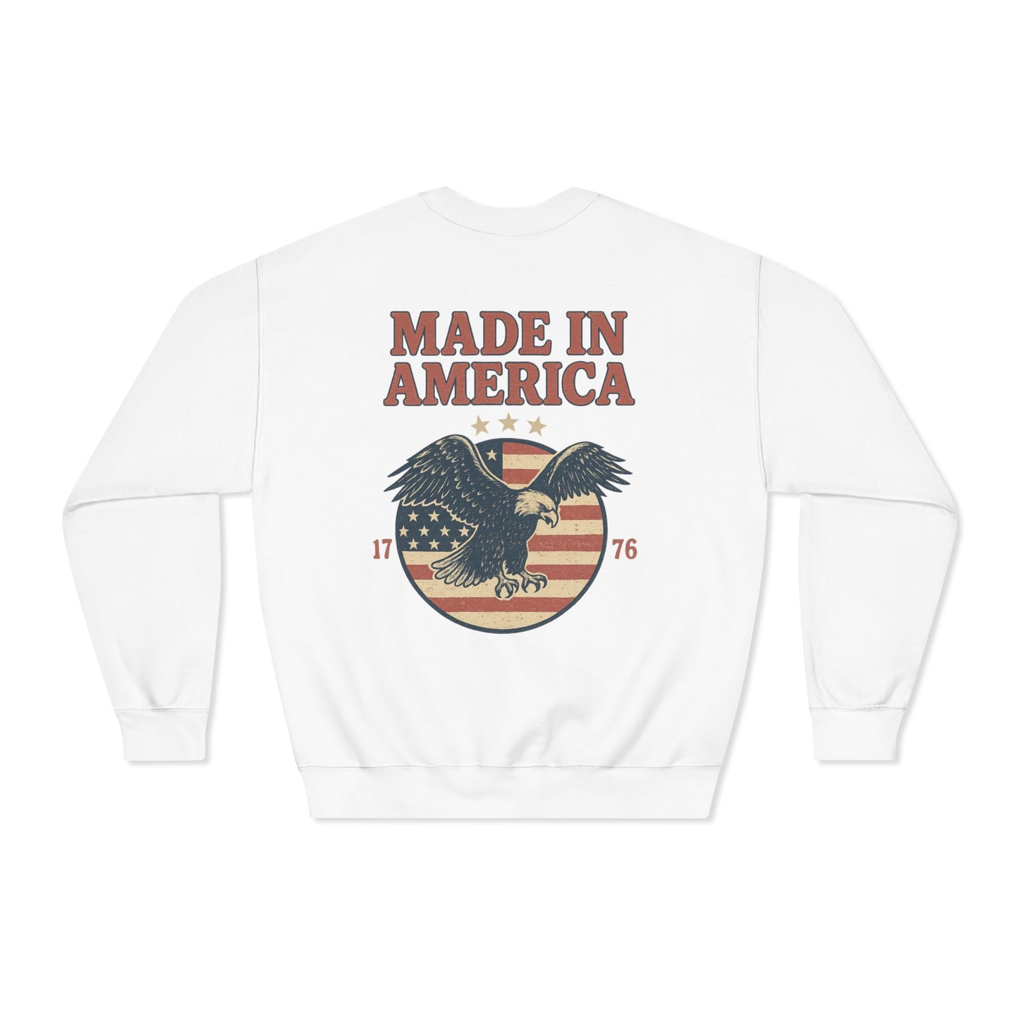 Made in America Crewneck Sweatshirt (front logo + back design) – American Pride Pullover