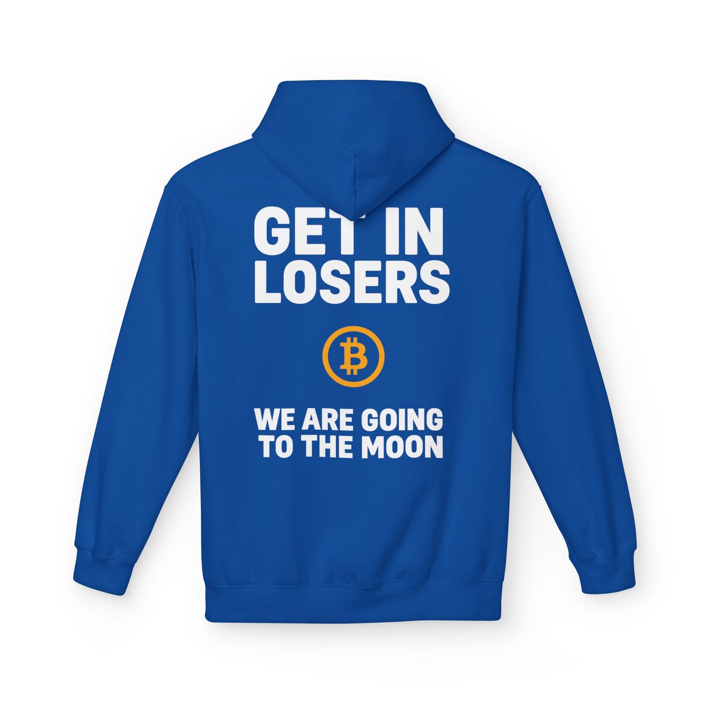 Get In Losers Bitcoin Moon Mission Midweight Softstyle Fleece Hoodie (front logo + back design) – Investor Apparel