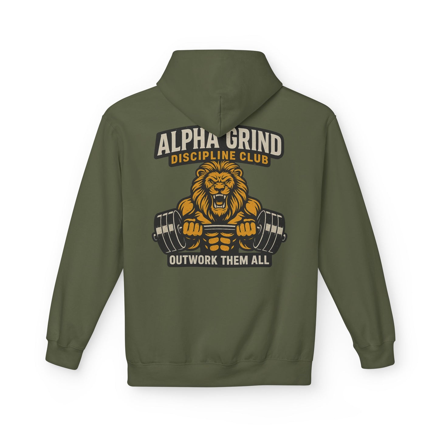 Alpha Grind Midweight Softstyle Fleece Hoodie (front logo + back design) – Gym Apparel