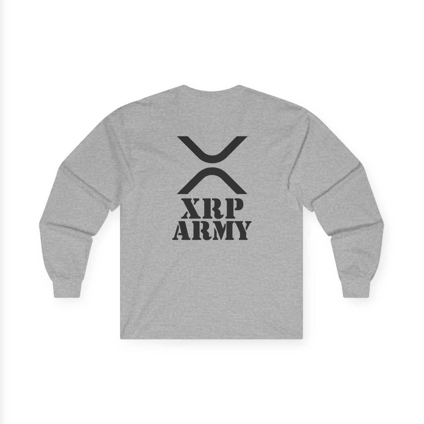 XRP Army Long Sleeve Tee (front logo + back design) – Crypto Vault Shirt