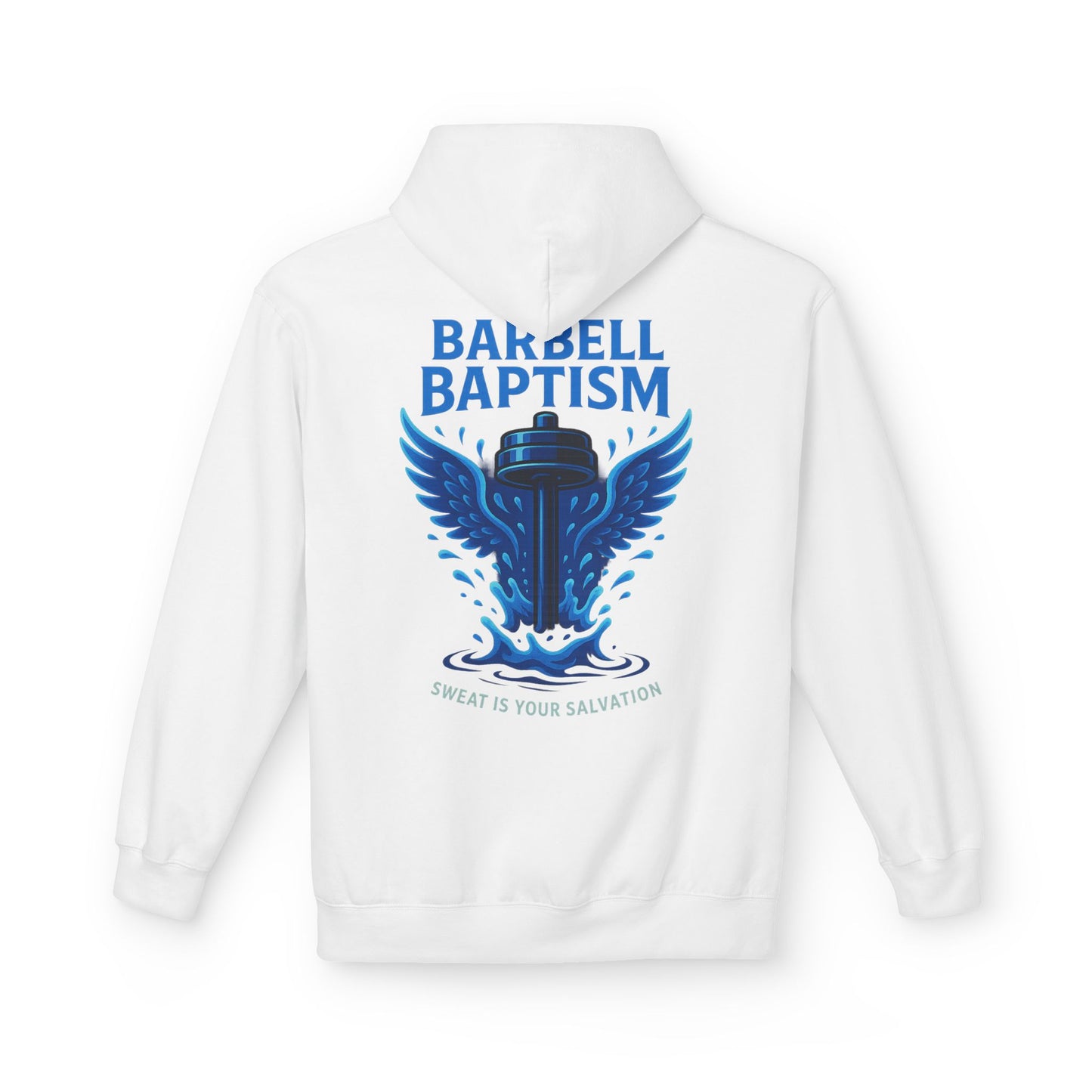 Barbell Baptism Midweight Softstyle Fleece Hoodie (front logo + back design) – Gym Apparel