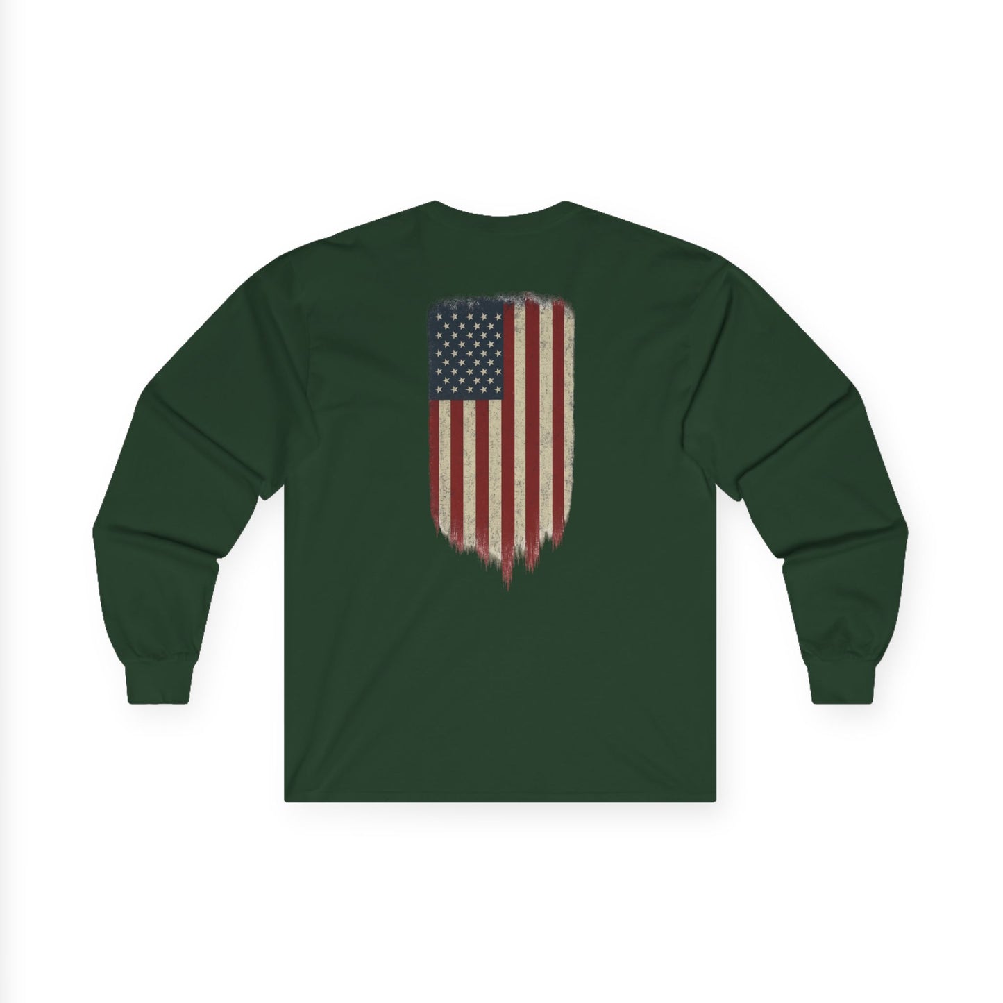 American Flag Long Sleeve Tee (front logo + back design) – American Pride Shirt
