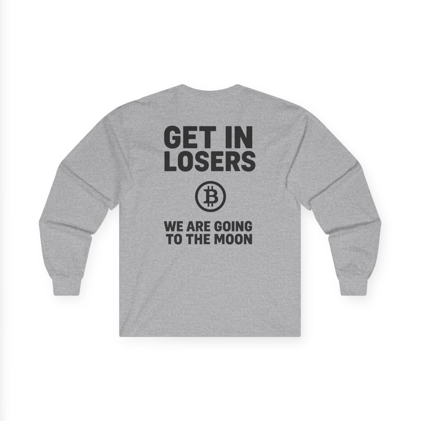 Get In Losers Bitcoin Moon Mission Long Sleeve (front logo + back design) – Investor Apparel