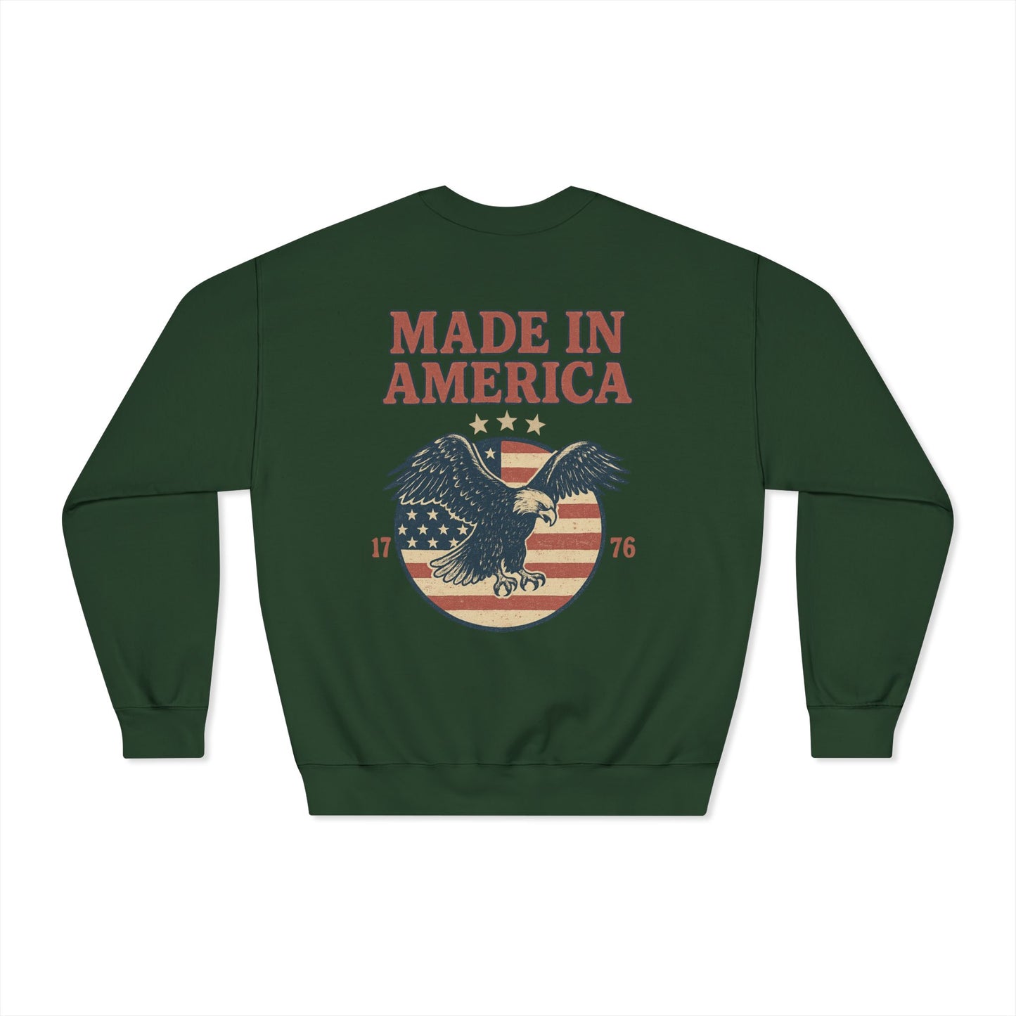 Made in America Crewneck Sweatshirt (front logo + back design) – American Pride Pullover