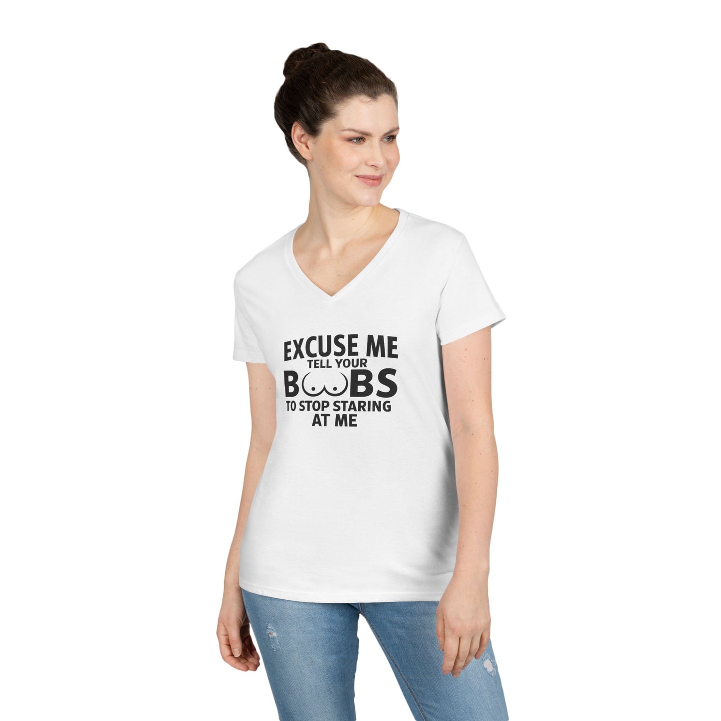 Tell Your Boobs V-Neck Tee (front design) – Meme Apparel