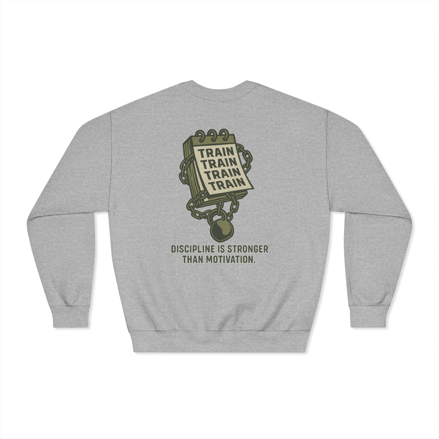 Train, Train, Train DryBlend Crewneck Sweatshirt (front logo + back design) – Gym Apparel