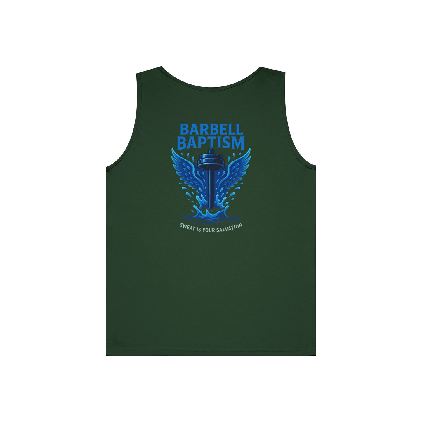 Barbell Baptism Tank Top (front logo + back design) – Gym Apparel