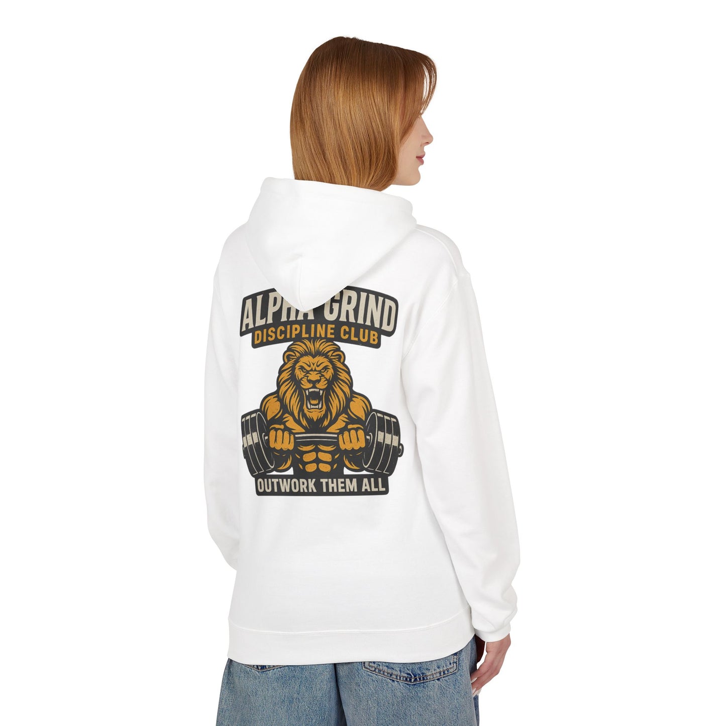 Alpha Grind Midweight Softstyle Fleece Hoodie (front logo + back design) – Gym Apparel