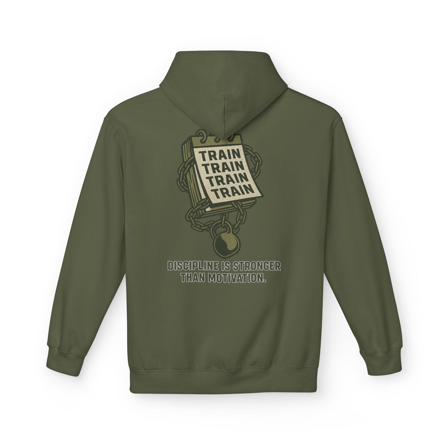 Train, Train, Train Midweight Softstyle Fleece Hoodie (front logo + back design) – Gym Apparel