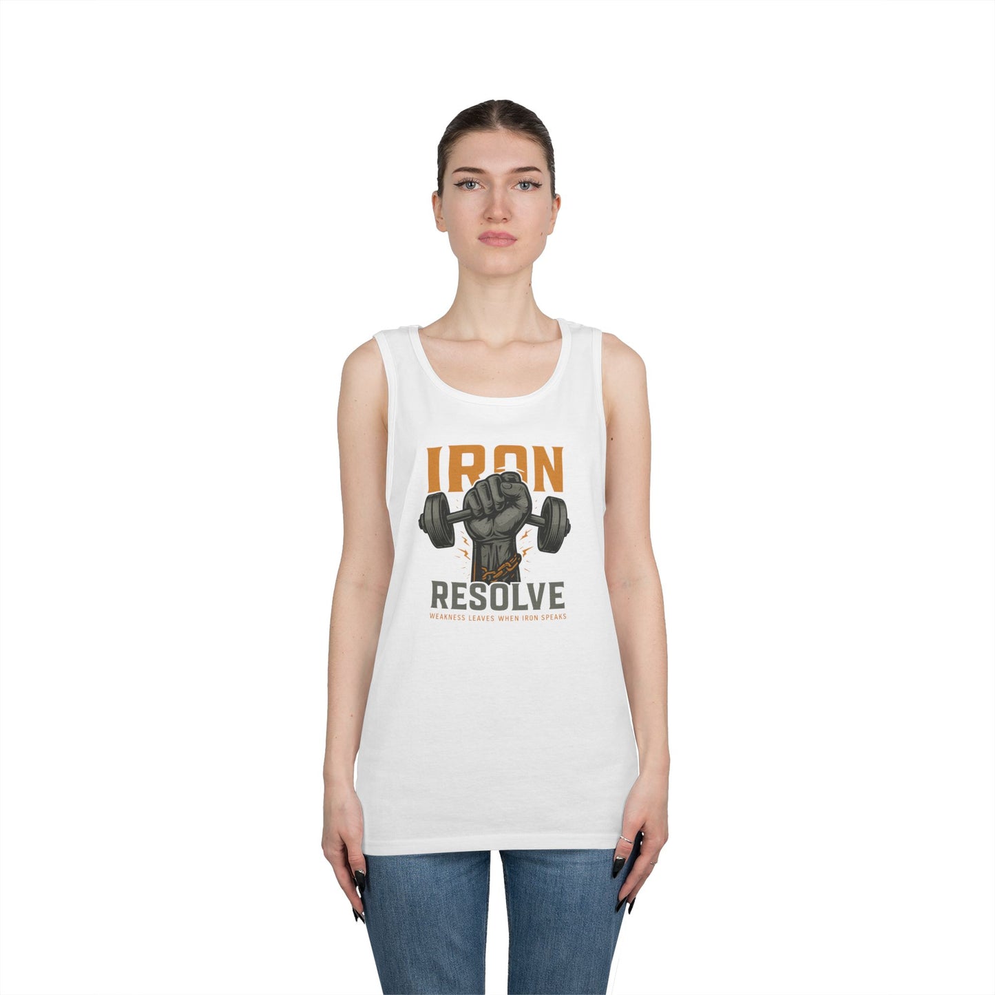 Iron Resolve Tank Top (front design) – Gym Apparel