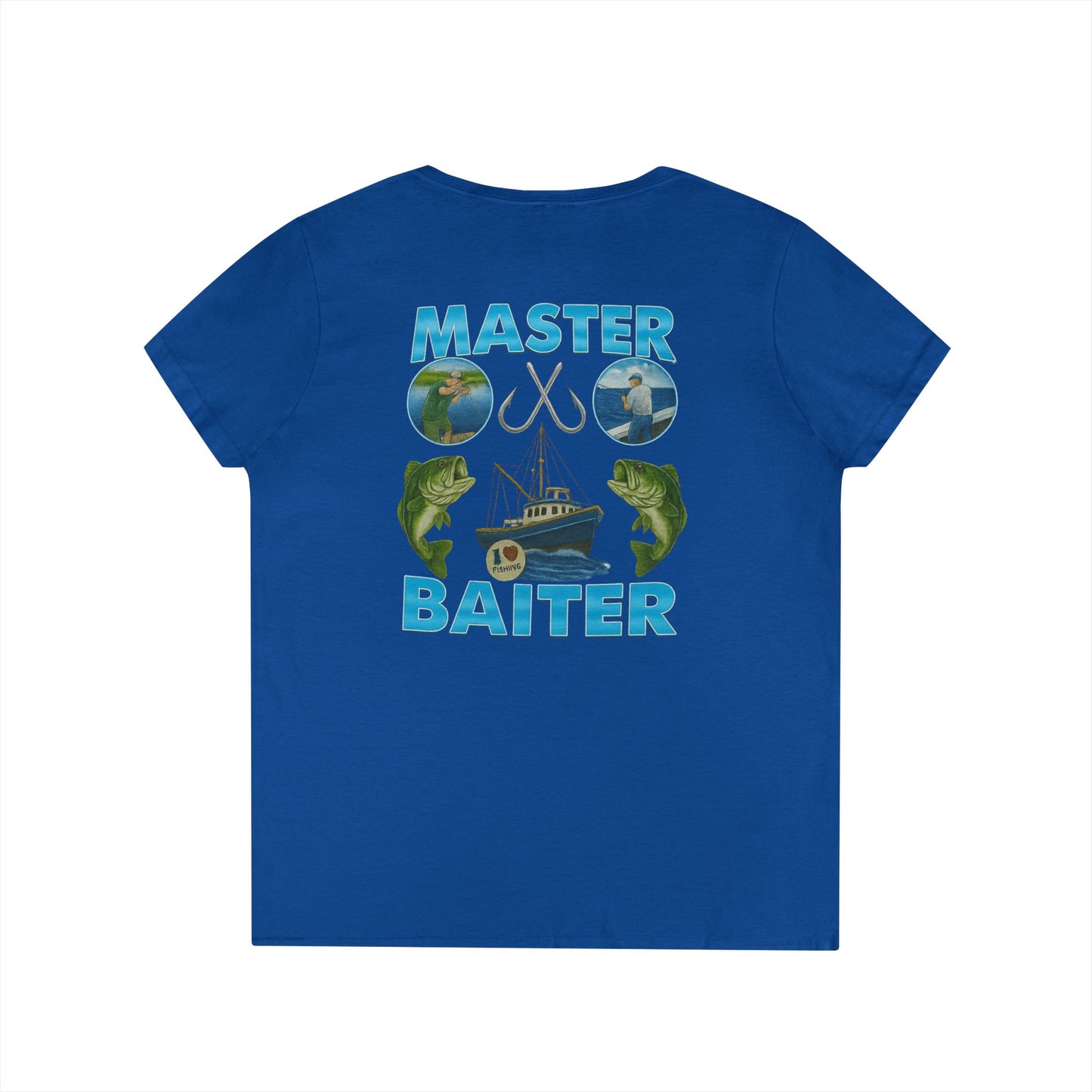 Master Baiter V-Neck Tee (front logo + back design) – Meme Apparel
