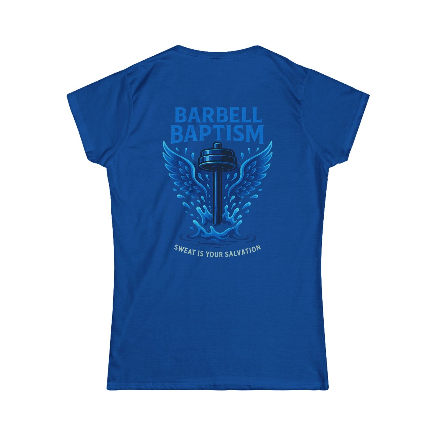 Barbell Baptism Women's Tee (front logo + back design) – Gym Apparel