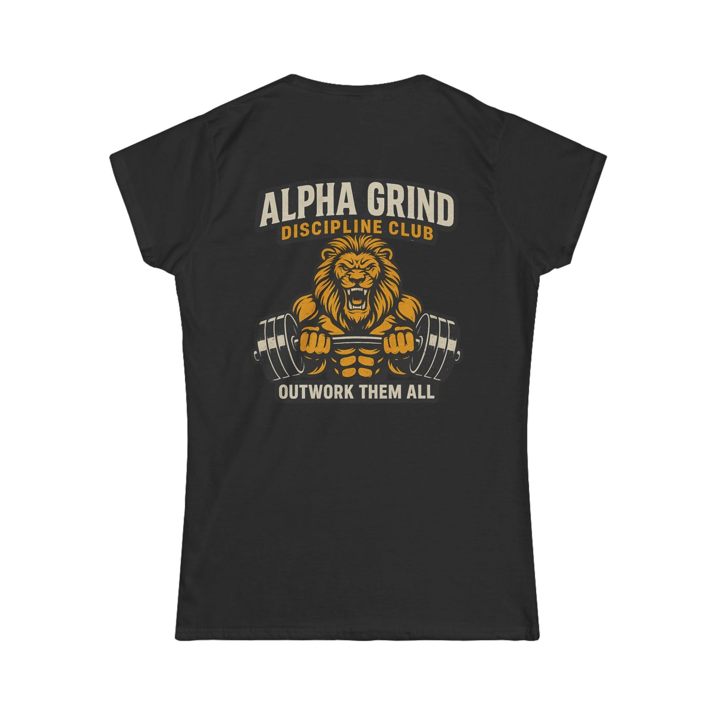 Alpha Grind Women’s Tee (front logo + back design) – Gym Apparel