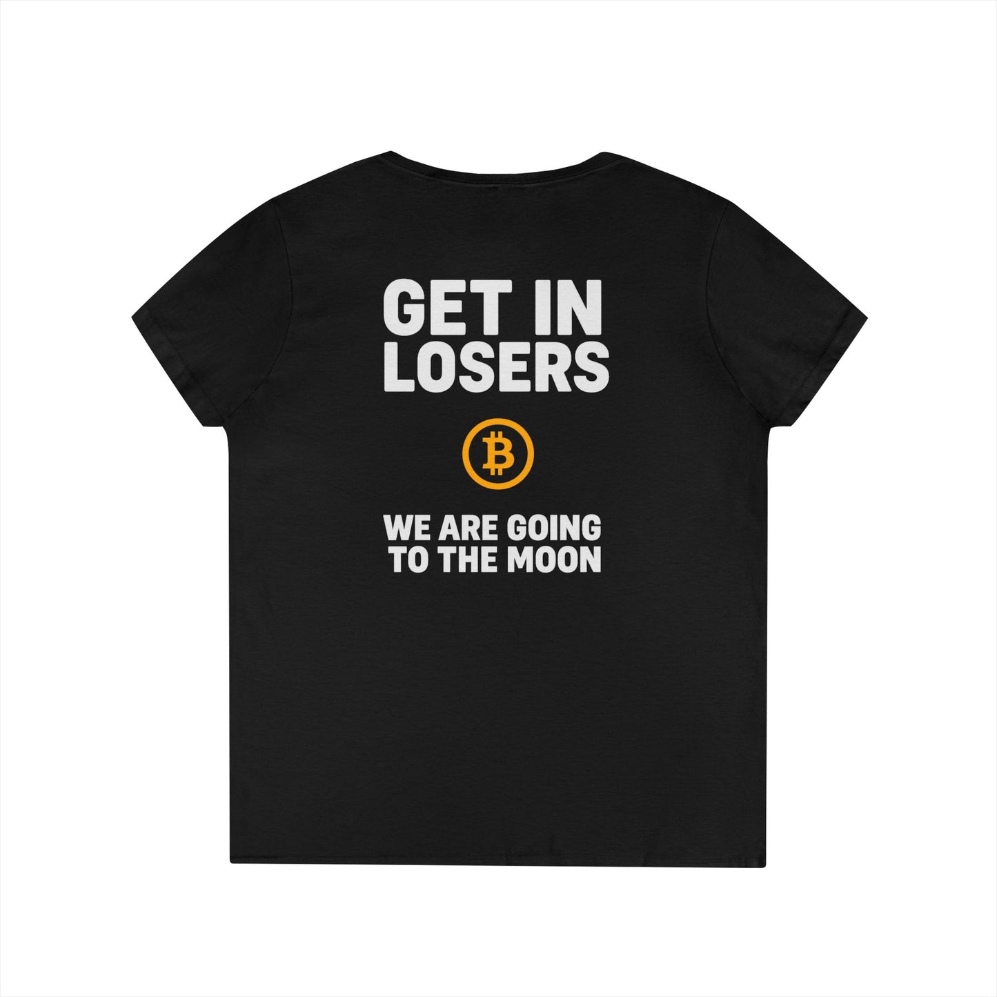 Get In Losers Bitcoin Moon Mission V-Neck T-Shirt (front logo + back design) – Investor Apparel