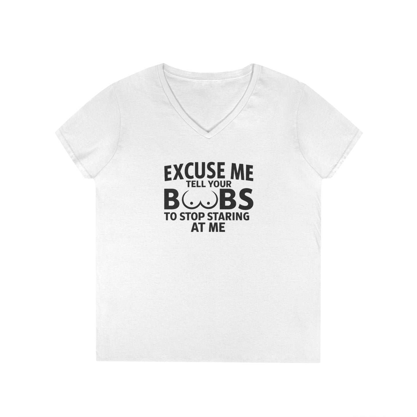 Tell Your Boobs V-Neck Tee (front design) – Meme Apparel