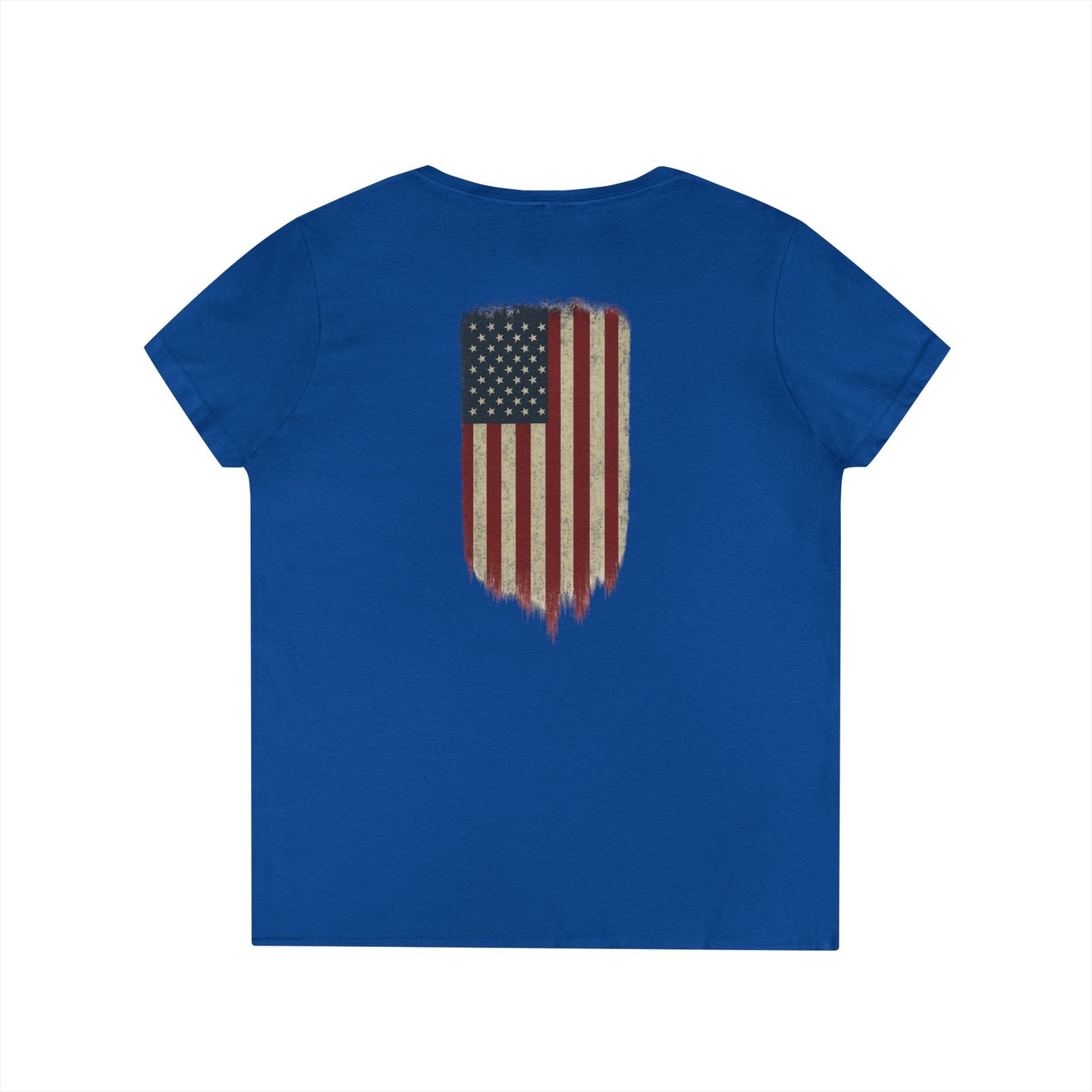American Flag Tee (front logo + back design) – American Pride Ladies V-Neck