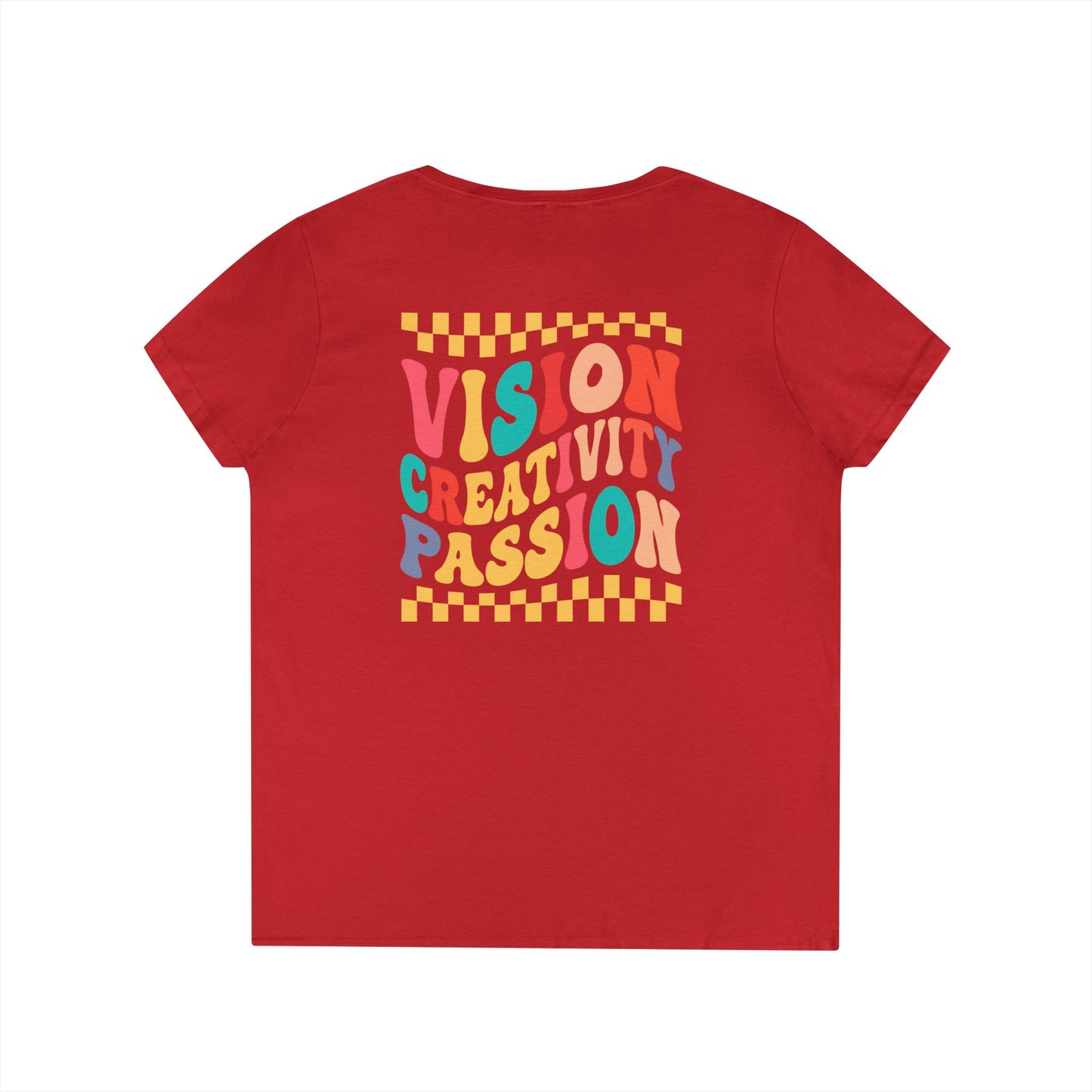 Vision Creativity Passion V-Neck Tee (front logo + back design) – Meme Culture Shirt