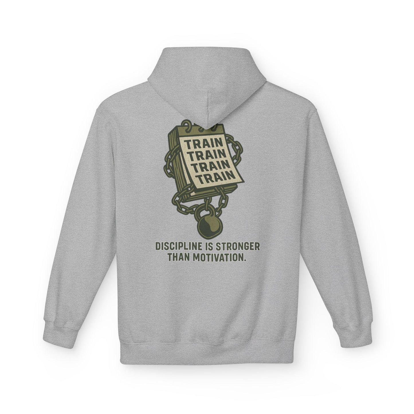 Train, Train, Train Midweight Softstyle Fleece Hoodie (front logo + back design) – Gym Apparel