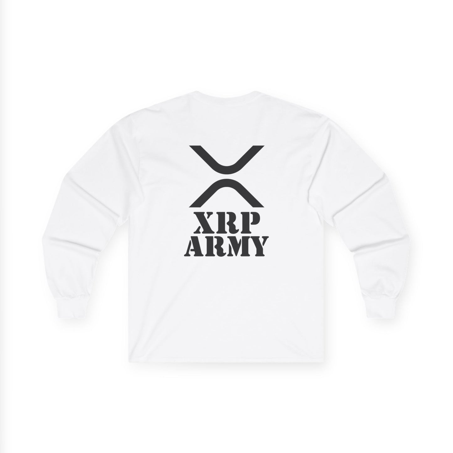 XRP Army Long Sleeve Tee (front logo + back design) – Crypto Vault Shirt