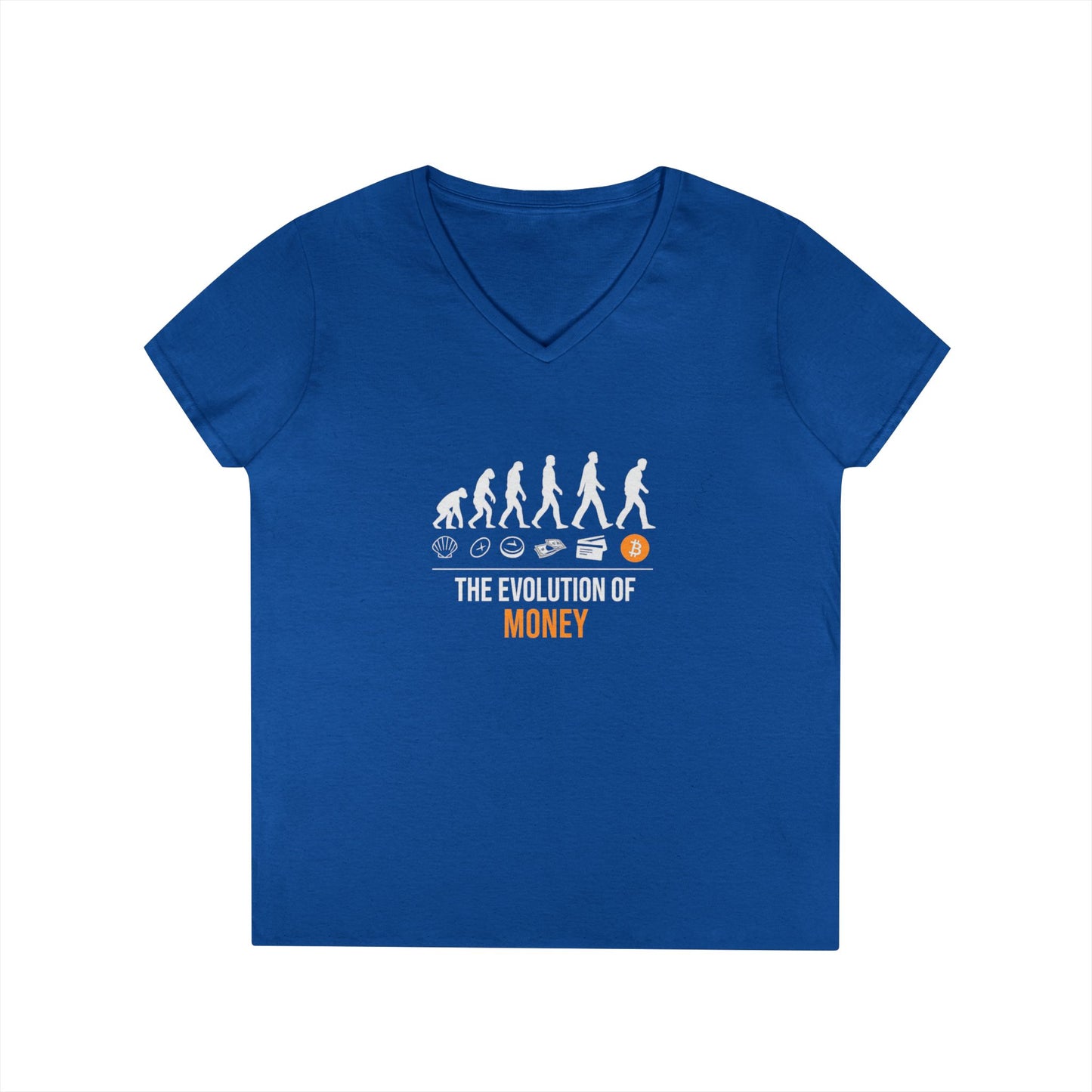 The Evolution of Money V-Neck Tee (front design) – Crypto Vault Shirt
