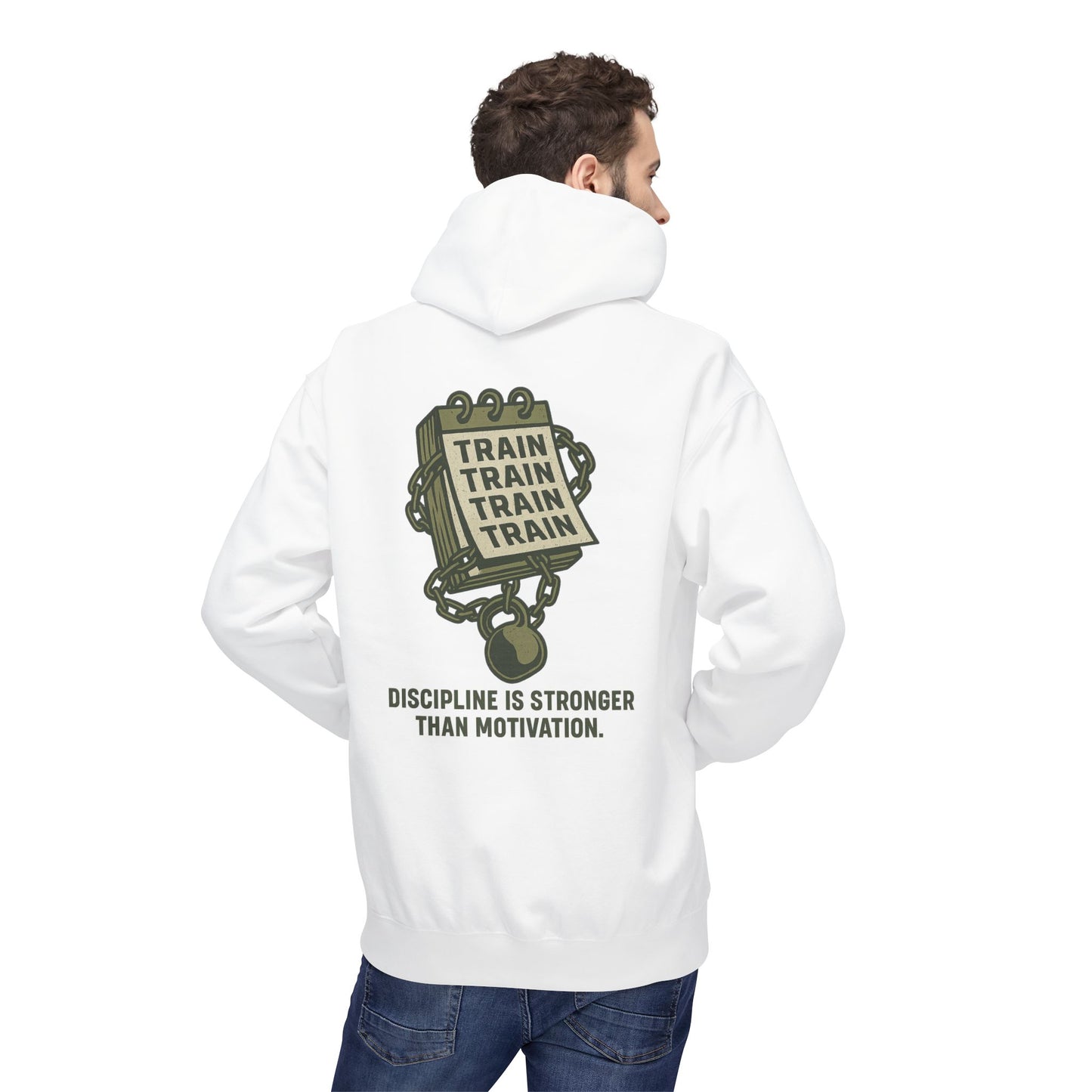 Train, Train, Train Midweight Softstyle Fleece Hoodie (front logo + back design) – Gym Apparel