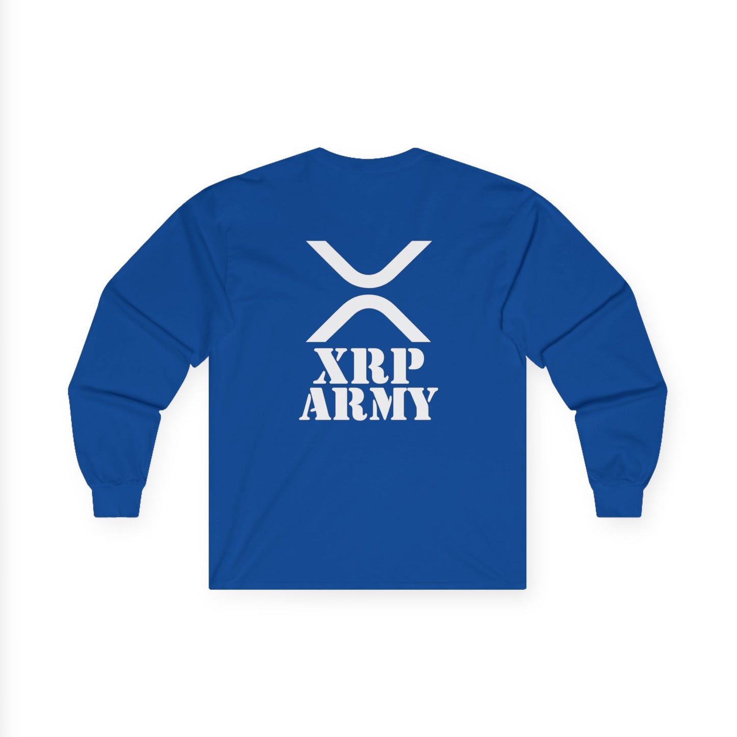 XRP Army Long Sleeve Tee (front logo + back design) – Crypto Vault Shirt