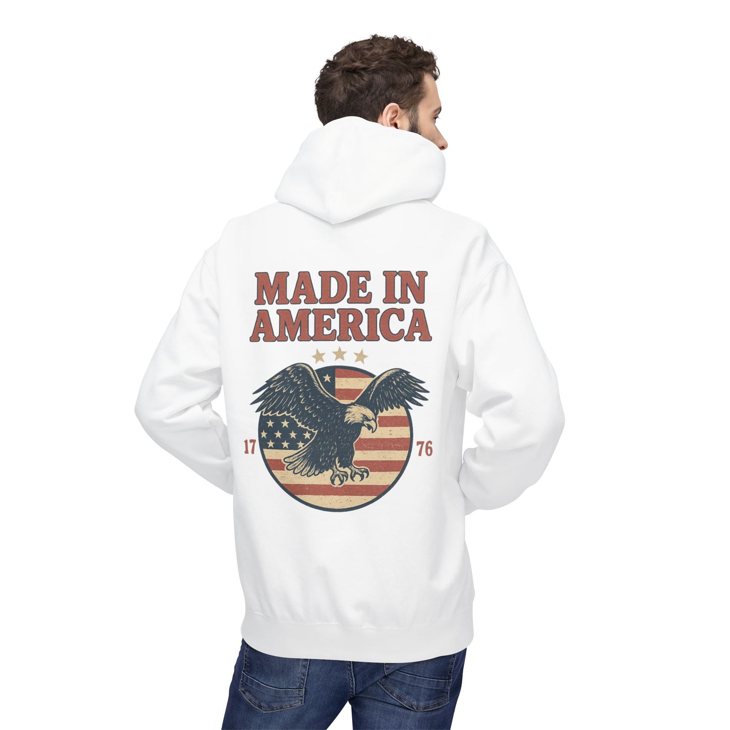 Made in America Hoodie (front logo + back design) – American Pride Pullover