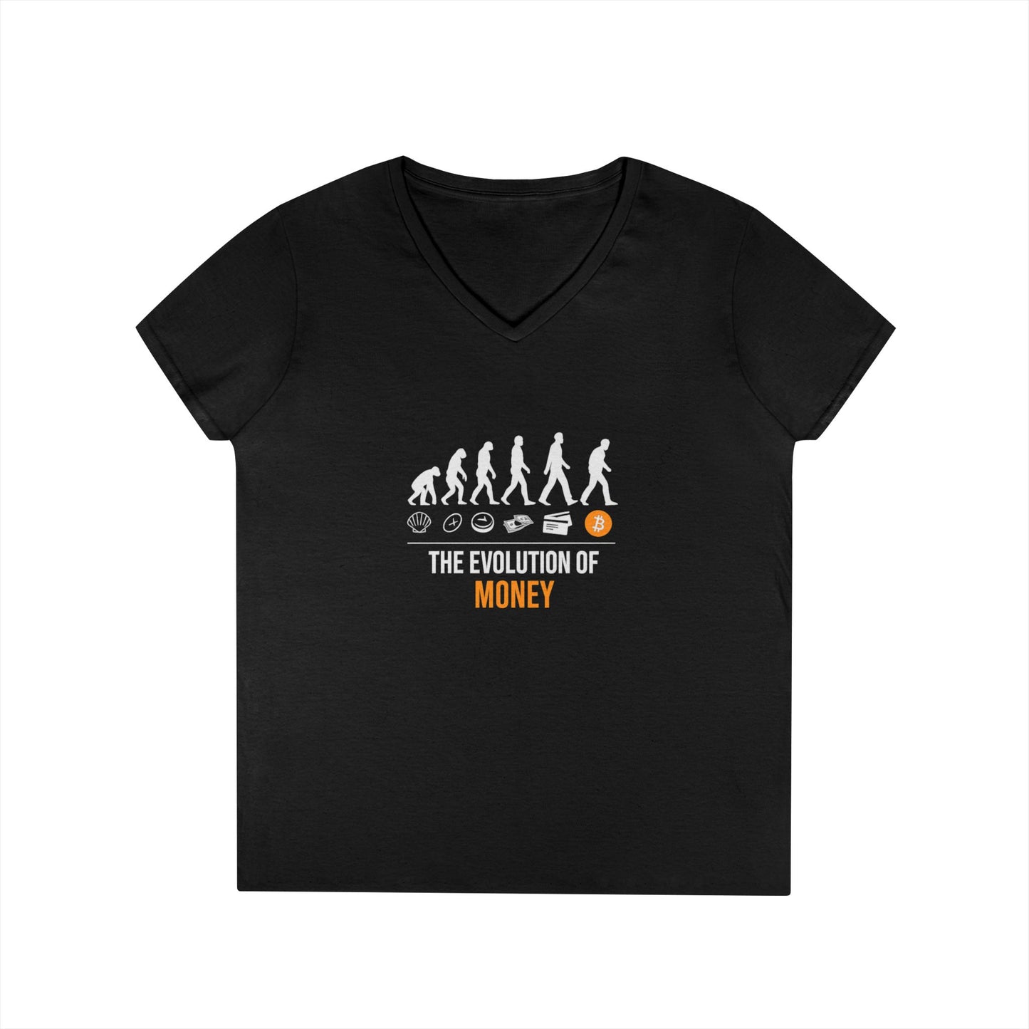 The Evolution of Money V-Neck Tee (front design) – Crypto Vault Shirt
