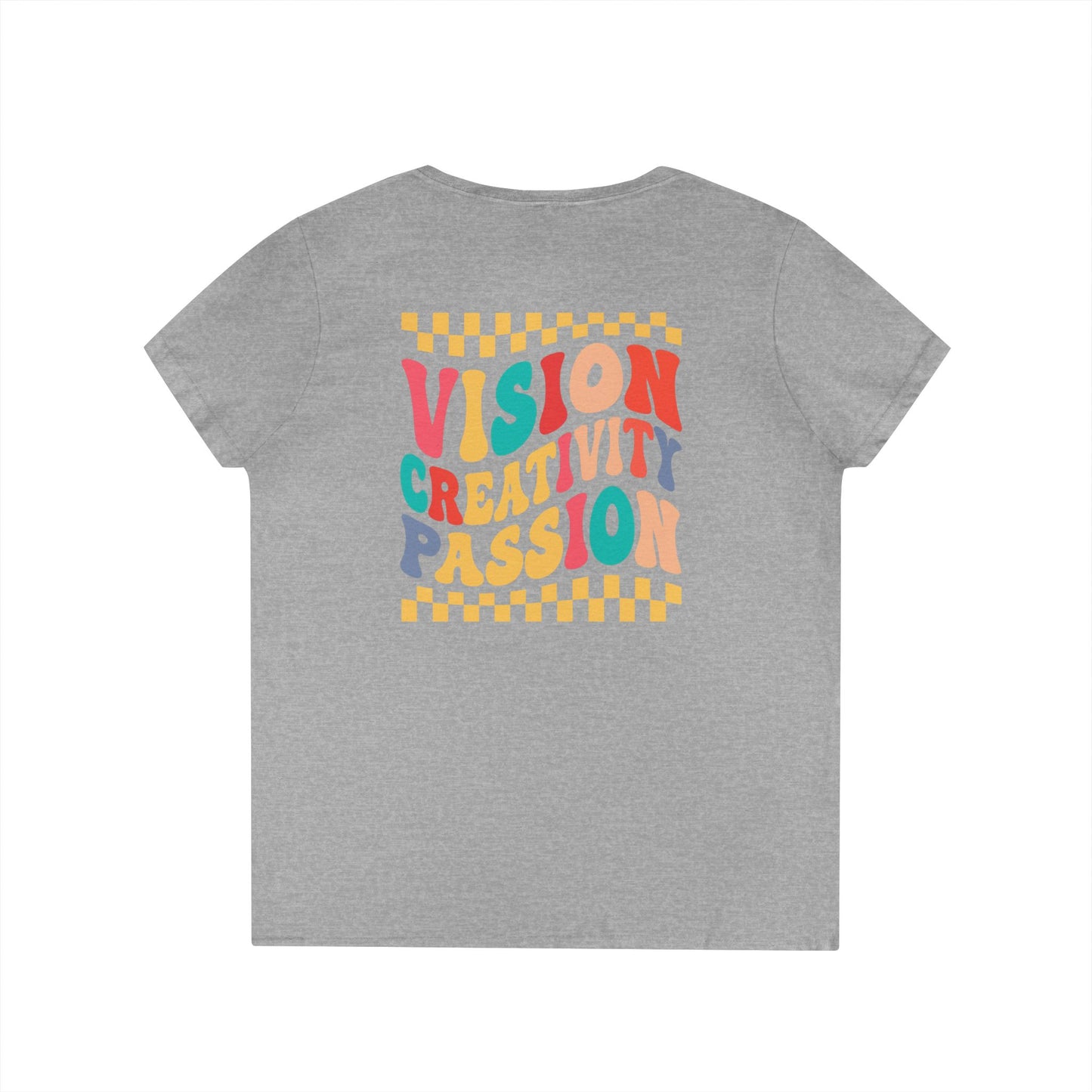 Vision Creativity Passion V-Neck Tee (front logo + back design) – Meme Culture Shirt