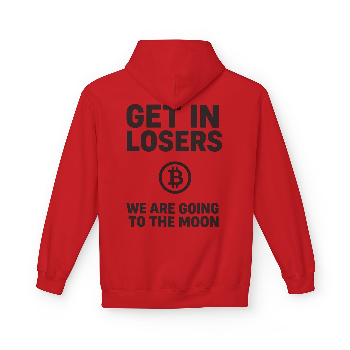 Get In Losers Bitcoin Moon Mission Midweight Softstyle Fleece Hoodie (front logo + back design) – Investor Apparel