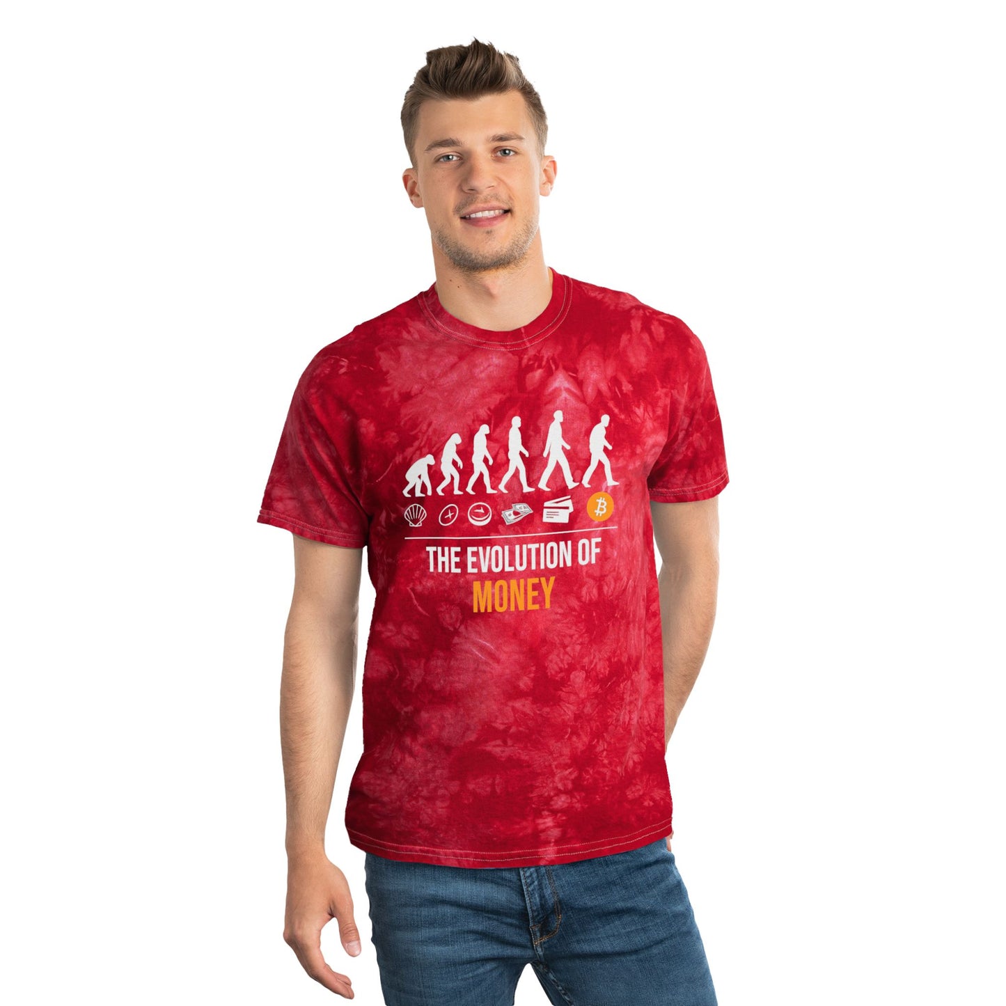 The Evolution of Money Tie-Dye Tee (front design) – Crypto Vault Shirt