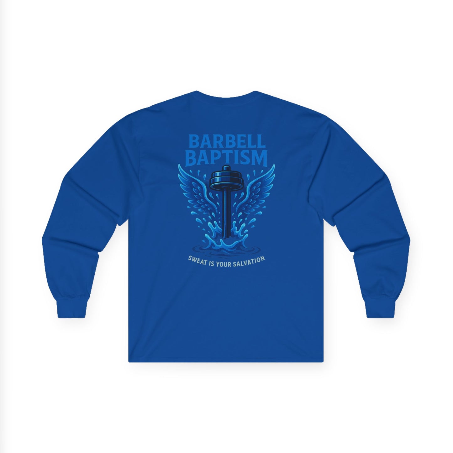 Barbell Baptism Long Sleeve (front logo + back design) – Gym Apparel