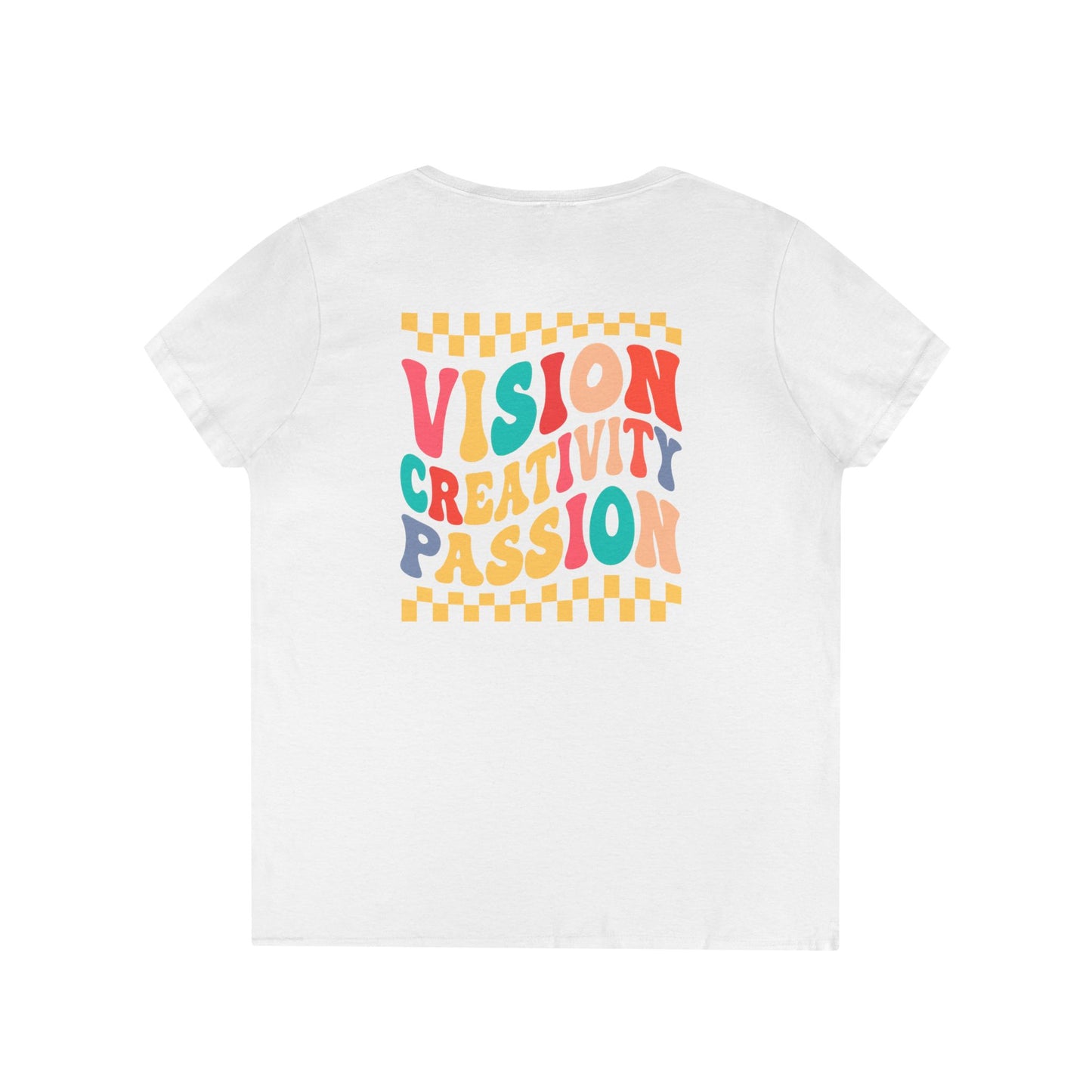 Vision Creativity Passion V-Neck Tee (front logo + back design) – Meme Culture Shirt