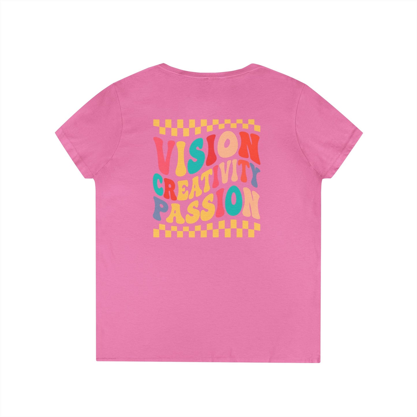Vision Creativity Passion V-Neck Tee (front logo + back design) – Meme Culture Shirt