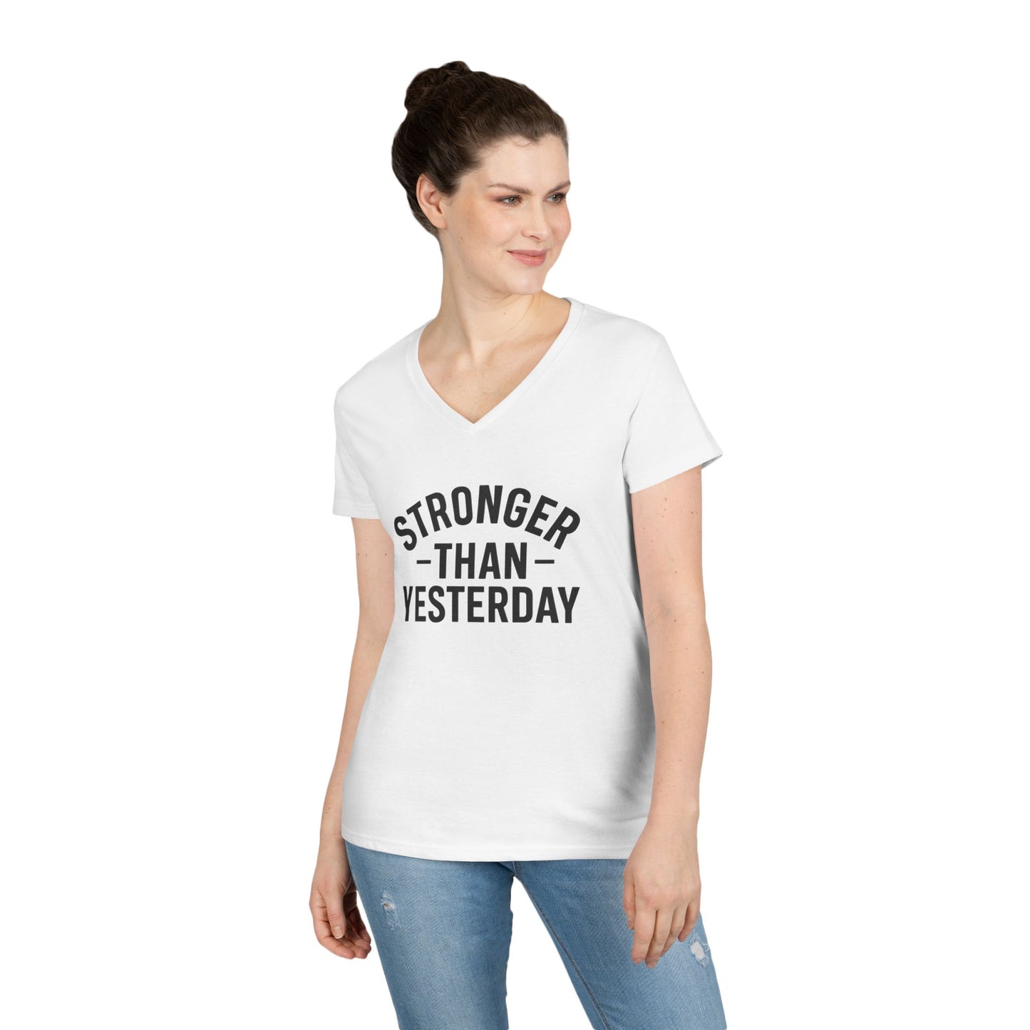 Stronger Than Yesterday Tee (front design) – Discipline Club Ladies V-Neck