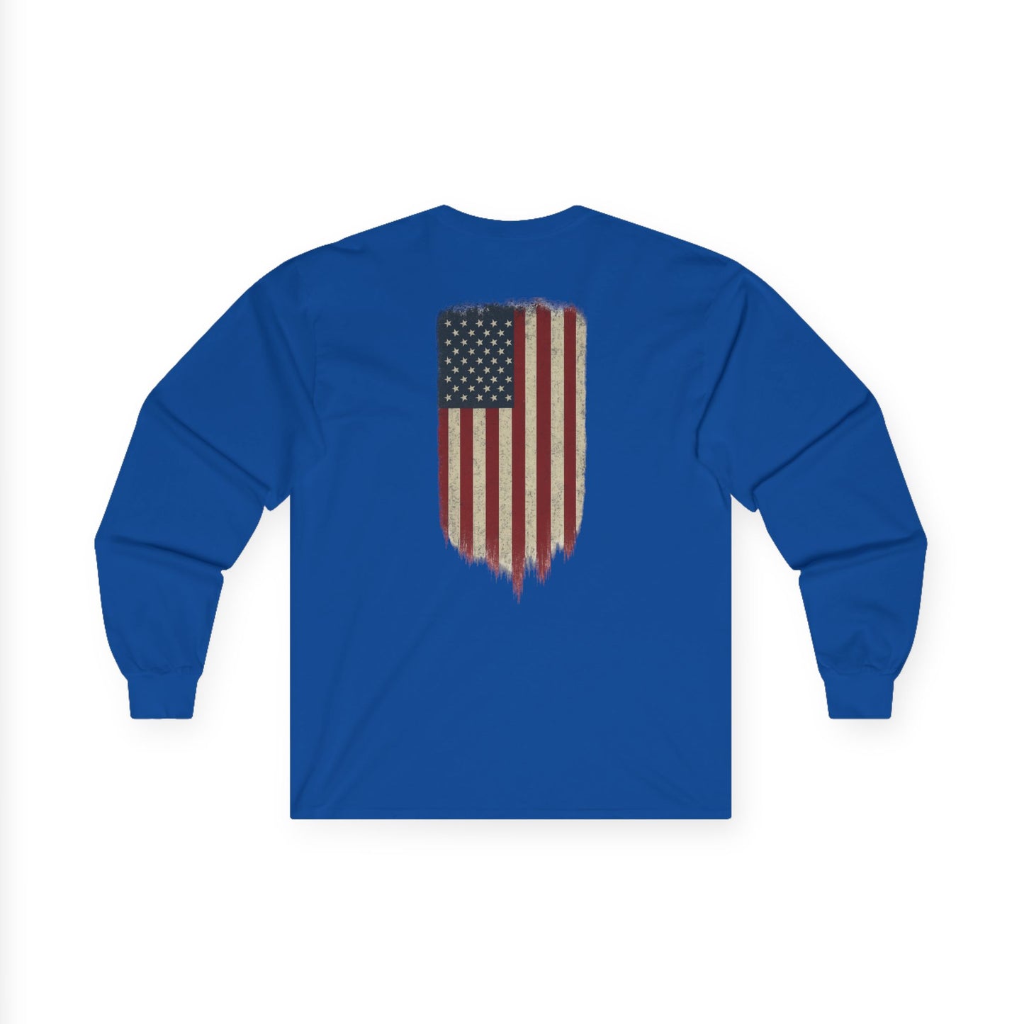 American Flag Long Sleeve Tee (front logo + back design) – American Pride Shirt