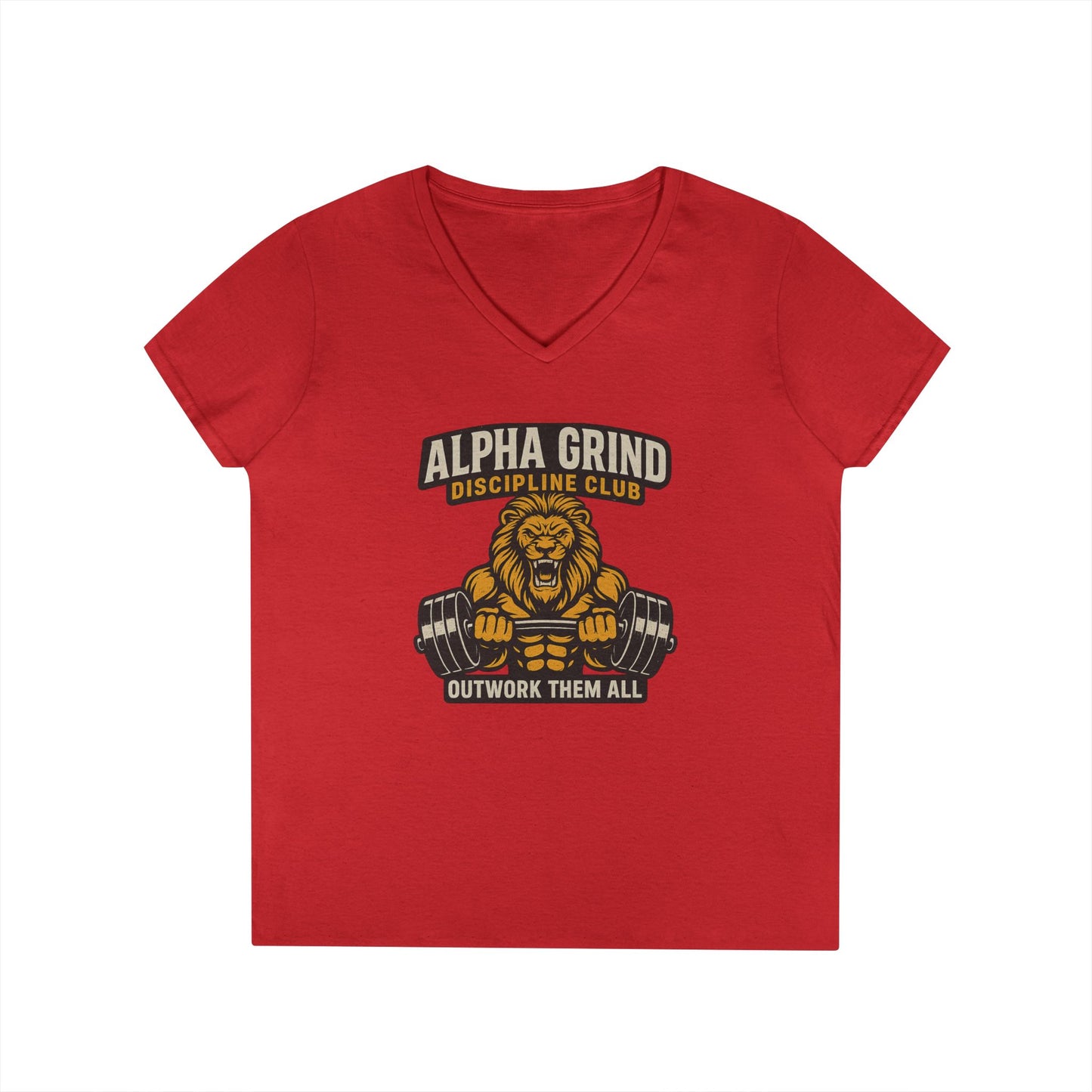 Alpha Grind Ladies' V-Neck T-Shirt (front design) — Gym Apparel