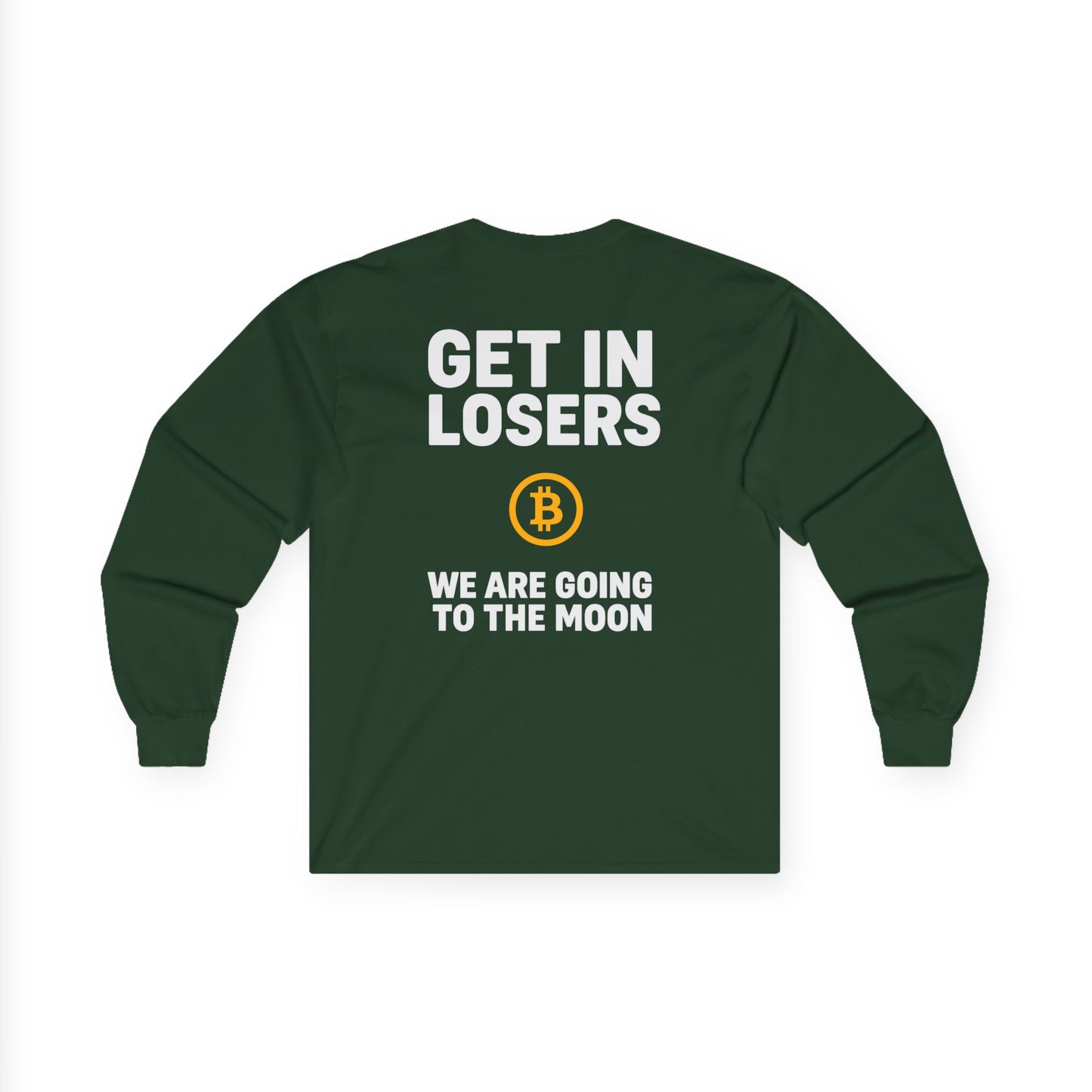 Get In Losers Bitcoin Moon Mission Long Sleeve (front logo + back design) – Investor Apparel