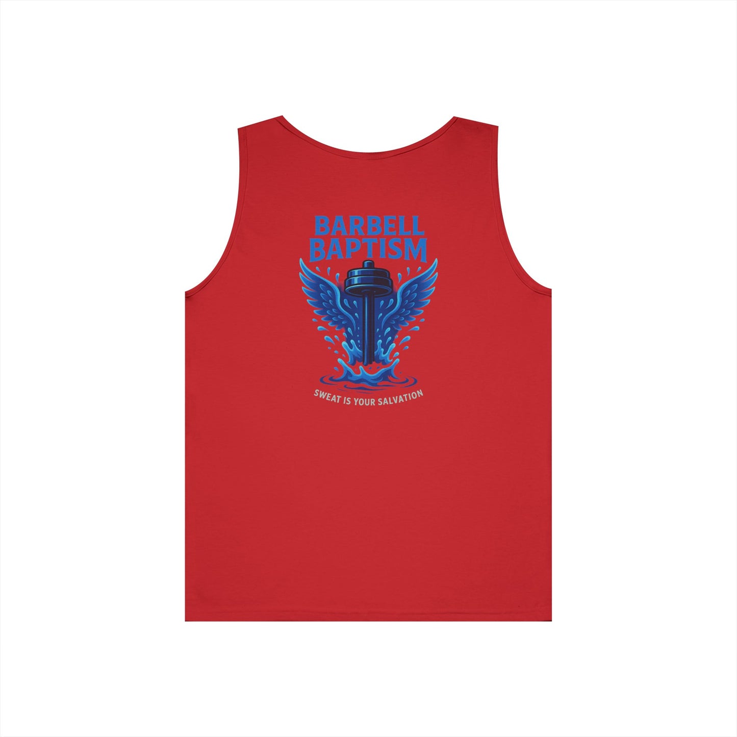 Barbell Baptism Tank Top (front logo + back design) – Gym Apparel