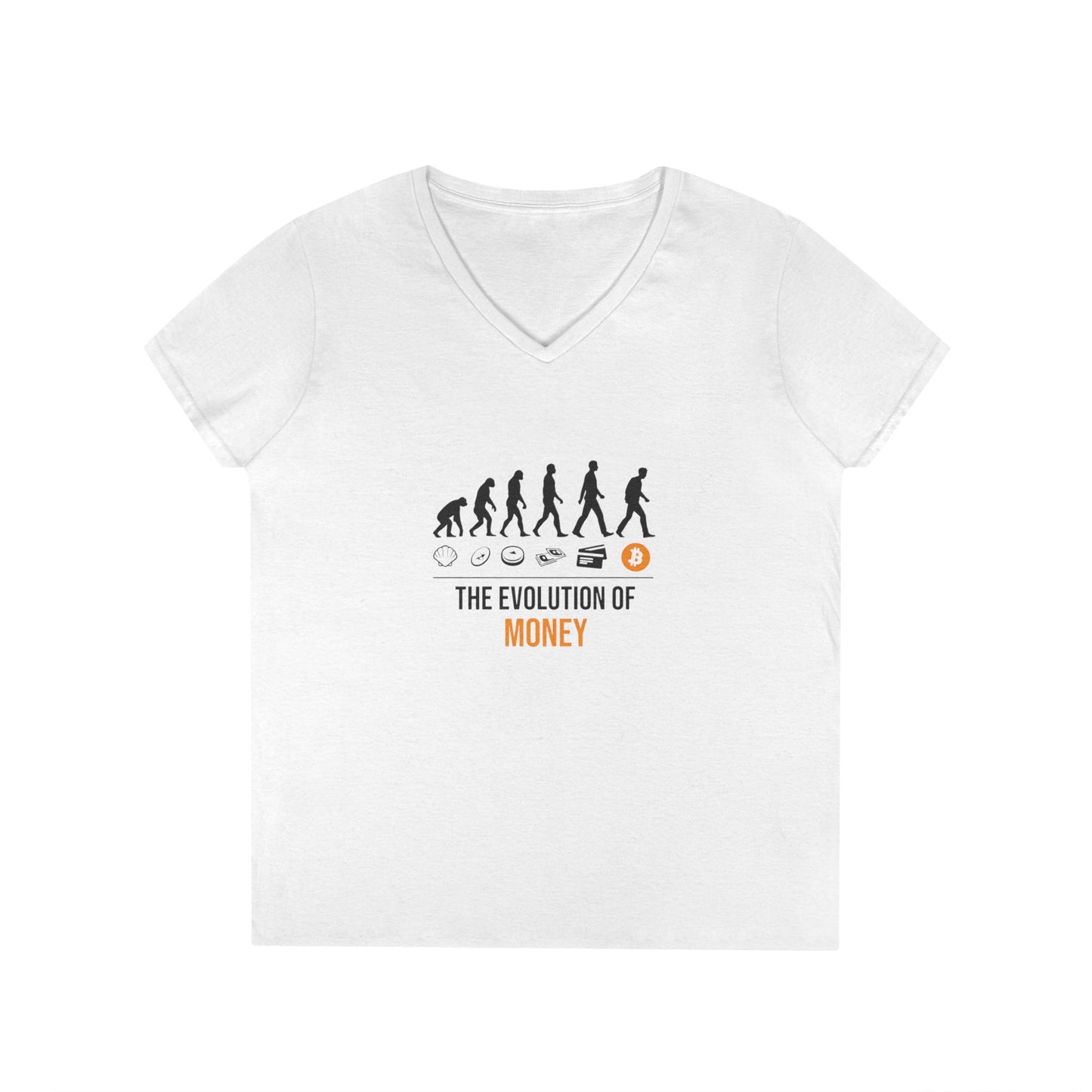 The Evolution of Money V-Neck Tee (front design) – Crypto Vault Shirt