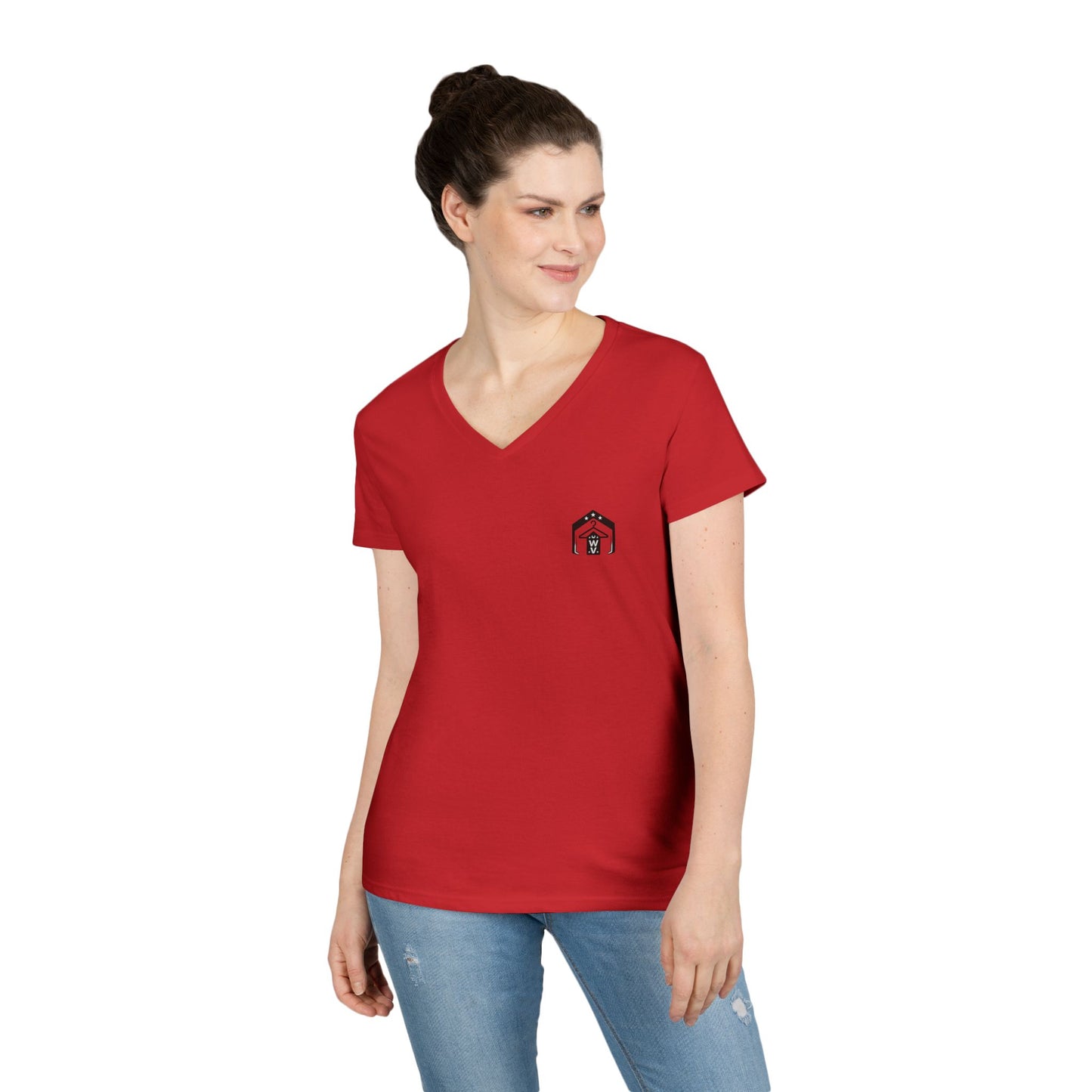 American Flag Tee (front logo + back design) – American Pride Ladies V-Neck