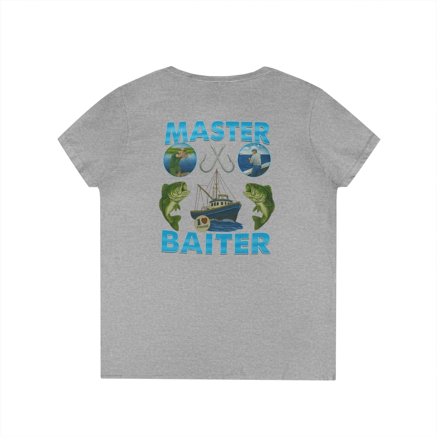 Master Baiter V-Neck Tee (front logo + back design) – Meme Apparel