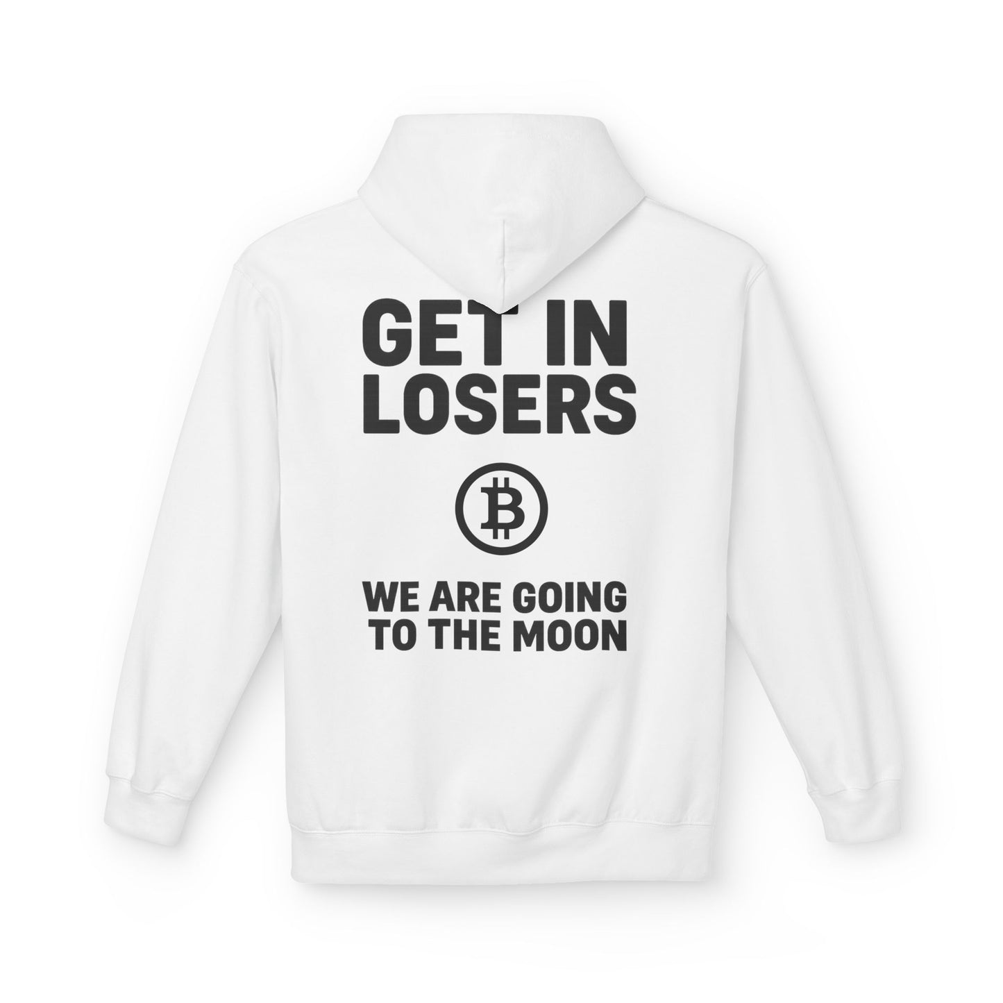 Get In Losers Bitcoin Moon Mission Midweight Softstyle Fleece Hoodie (front logo + back design) – Investor Apparel