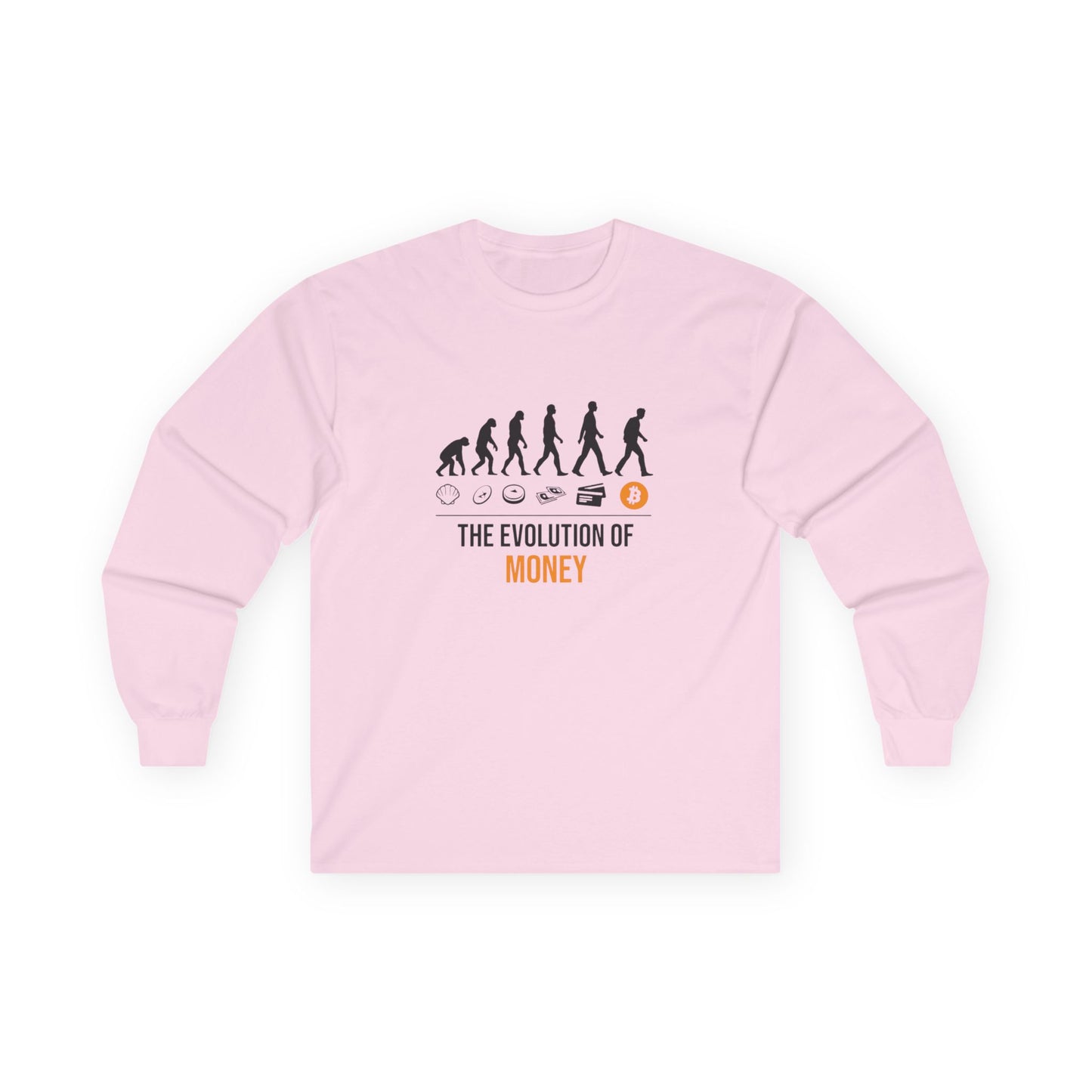 The Evolution of Money Long Sleeve Tee (front design) – Crypto Vault Shirt