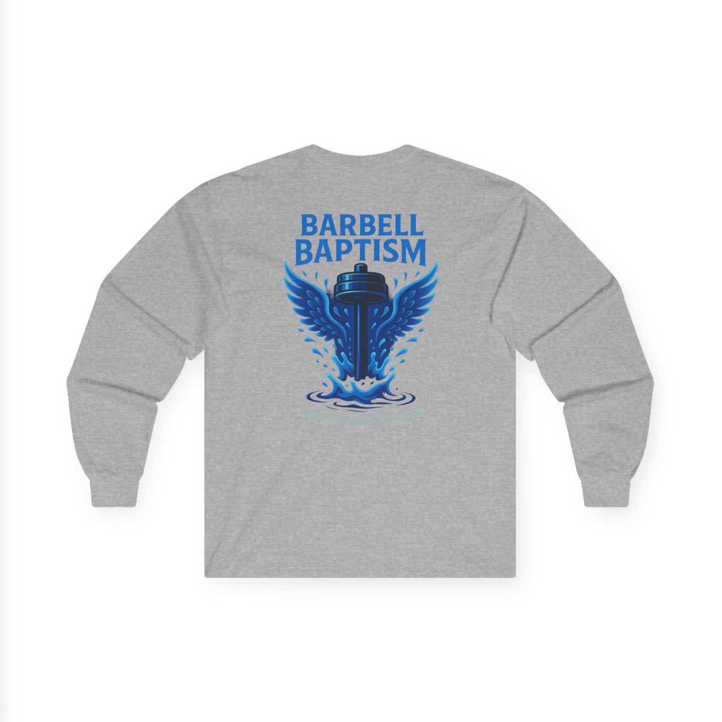 Barbell Baptism Long Sleeve (front logo + back design) – Gym Apparel