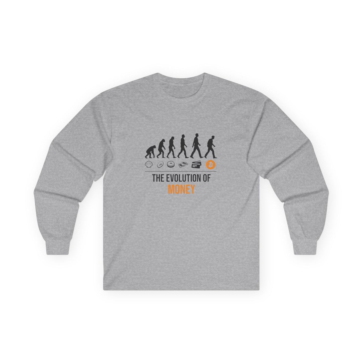 The Evolution of Money Long Sleeve Tee (front design) – Crypto Vault Shirt
