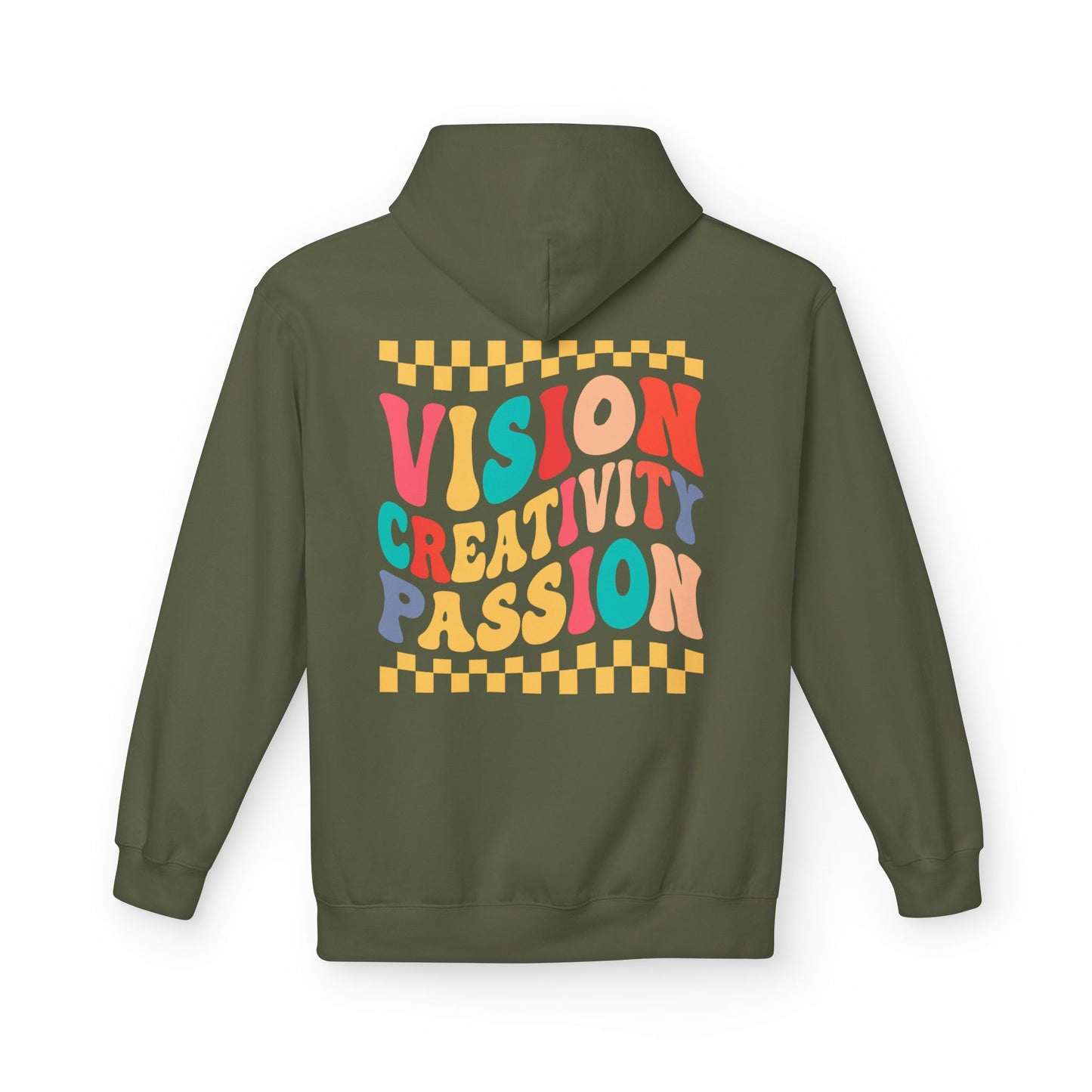 Vision Creativity Passion Midweight Softstyle Fleece Hoodie (front logo + back design) - Meme Apparel
